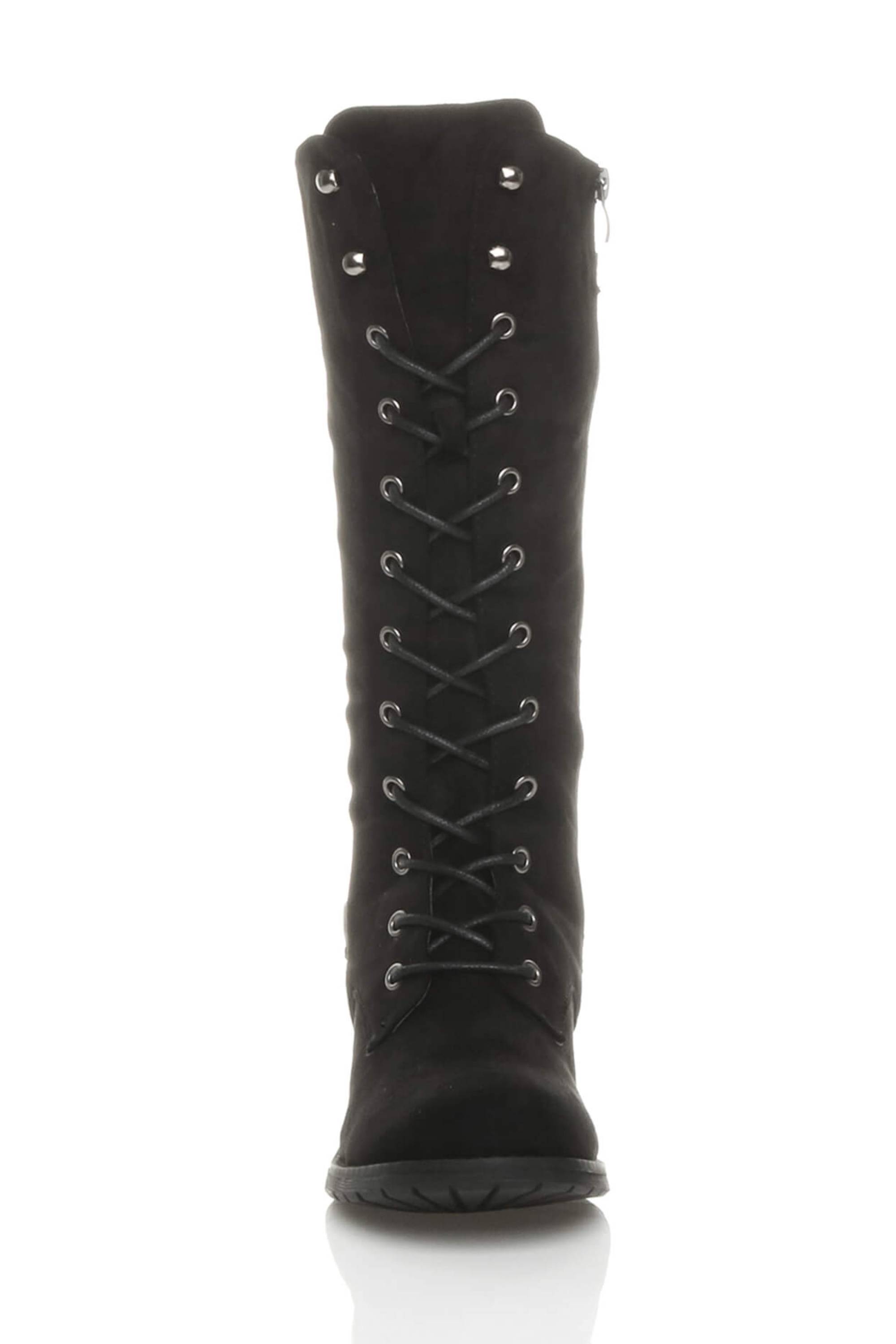 Black Lace Up Calf Military Calf Boots, Image 6 of 6