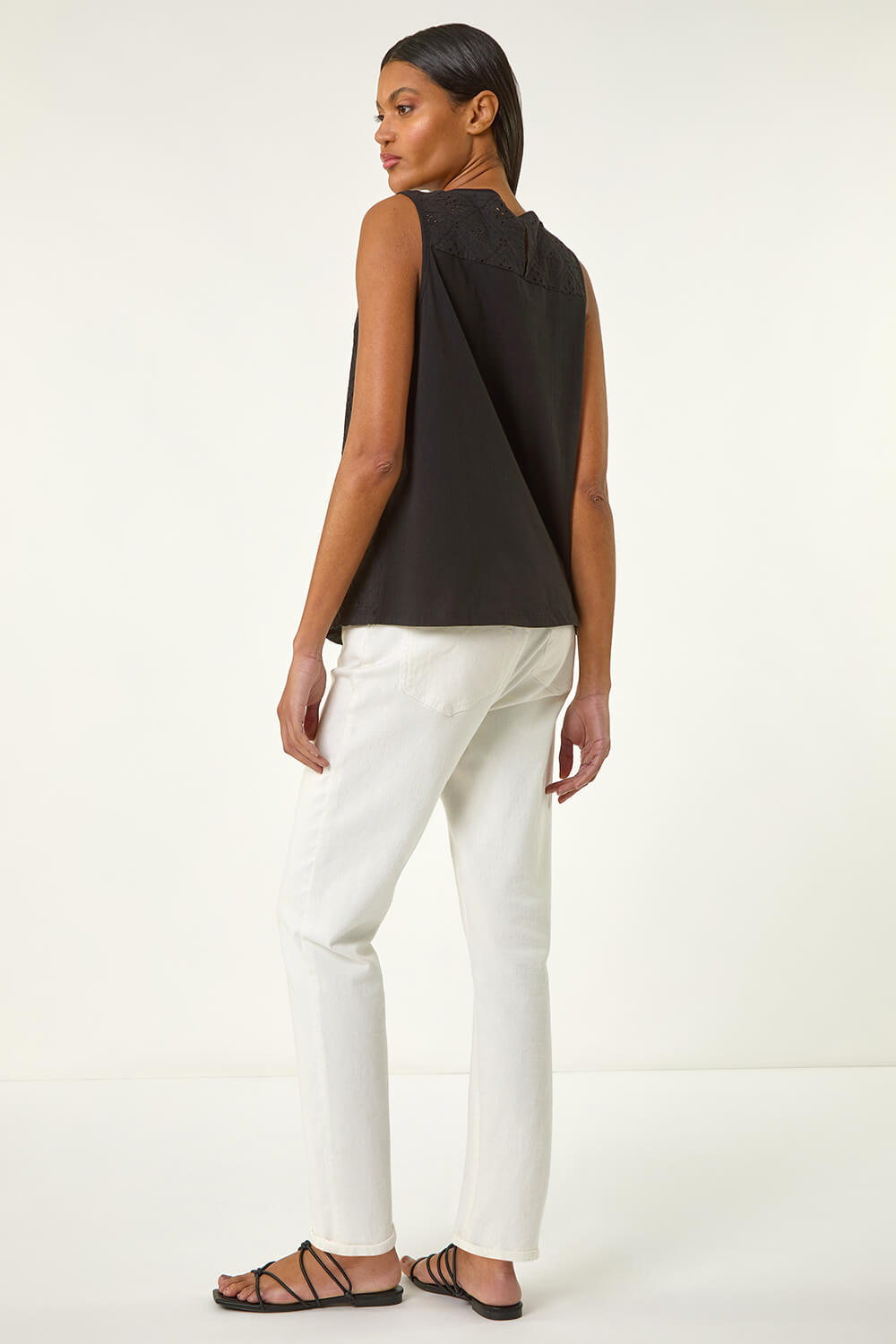 Black Broderie Vest Top, Image 4 of 5
