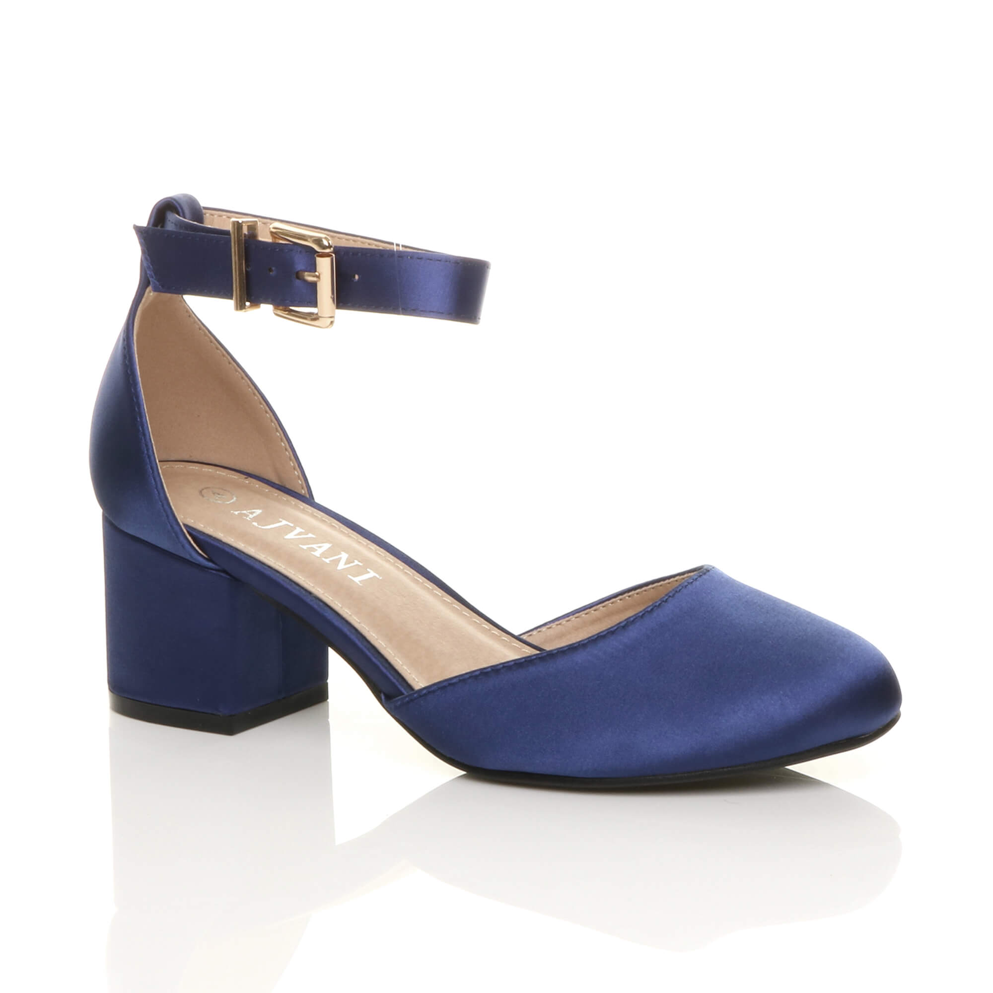 Navy Blue AJVANI Navy Blue Mid Block Heel Ankle Strap 2 Part Heels, Image 1 of 6