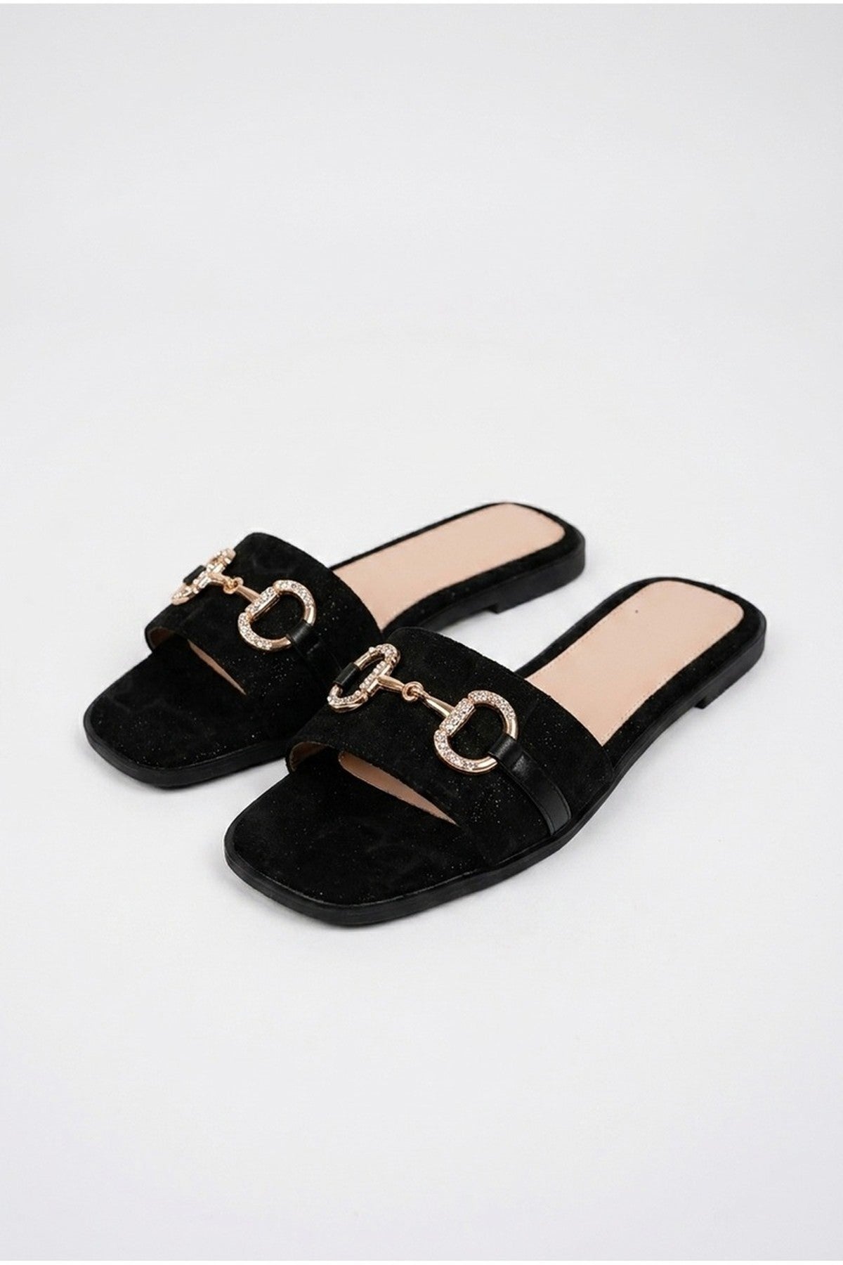 Black iKrush Black Bella Womens Rhinestone Horsebit Slide Sandals, Image 1 of 4