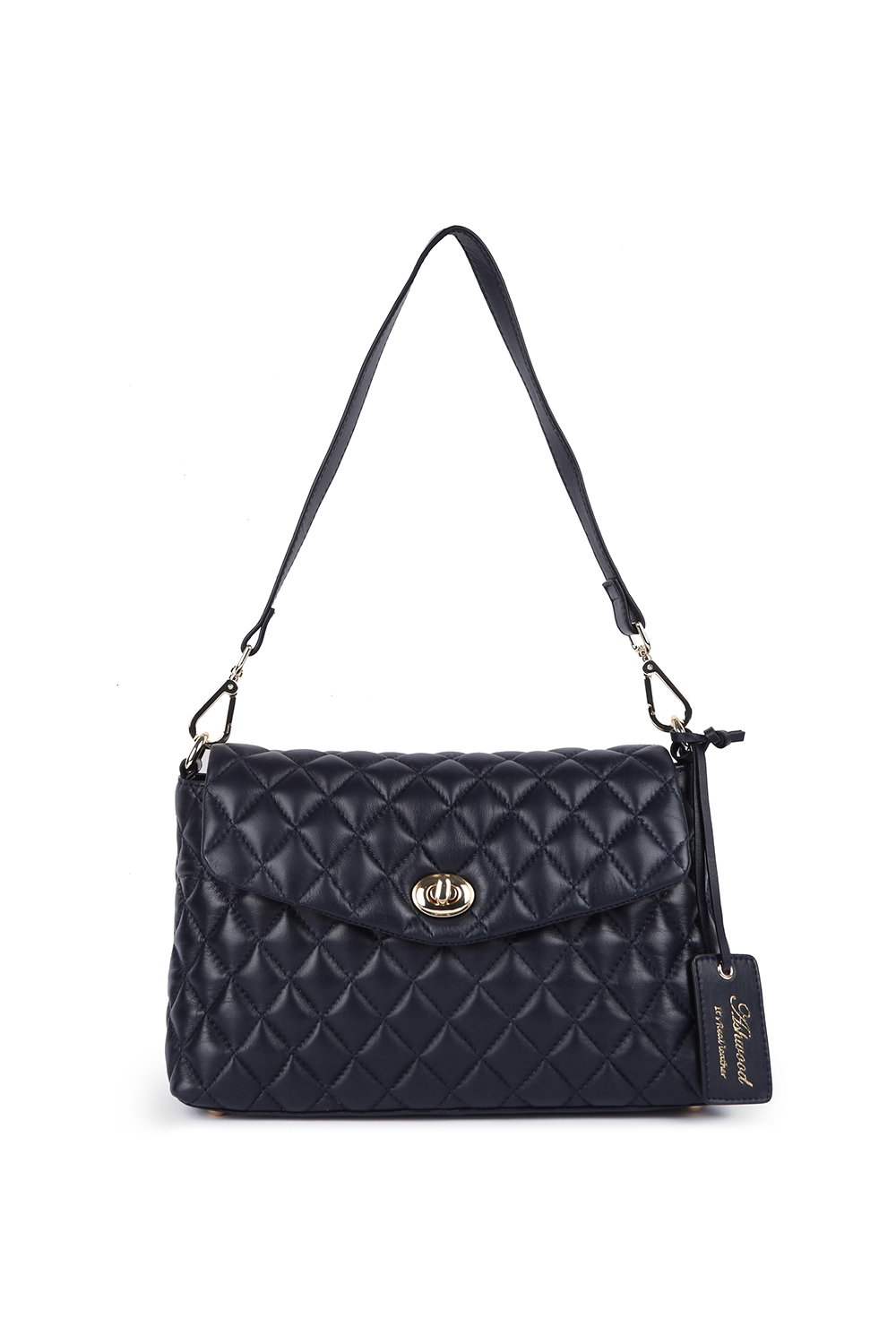 Navy Ashwood Leather Navy 'Tramonto Toscana' Real Leather Flapover Quilted Bag, Image 1 of 4