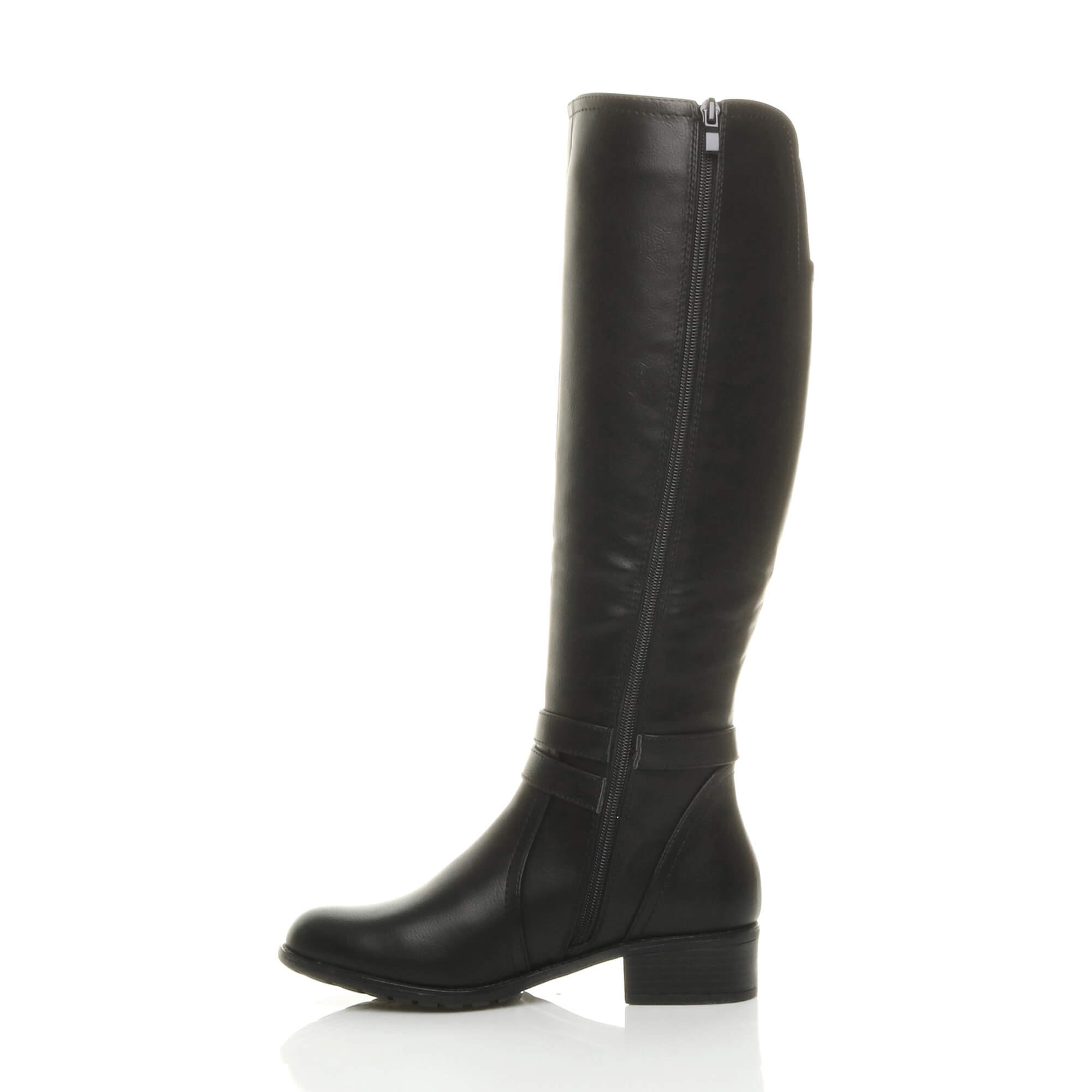 Black Zip Military Biker Style Knee Riding Boots, Image 3 of 6