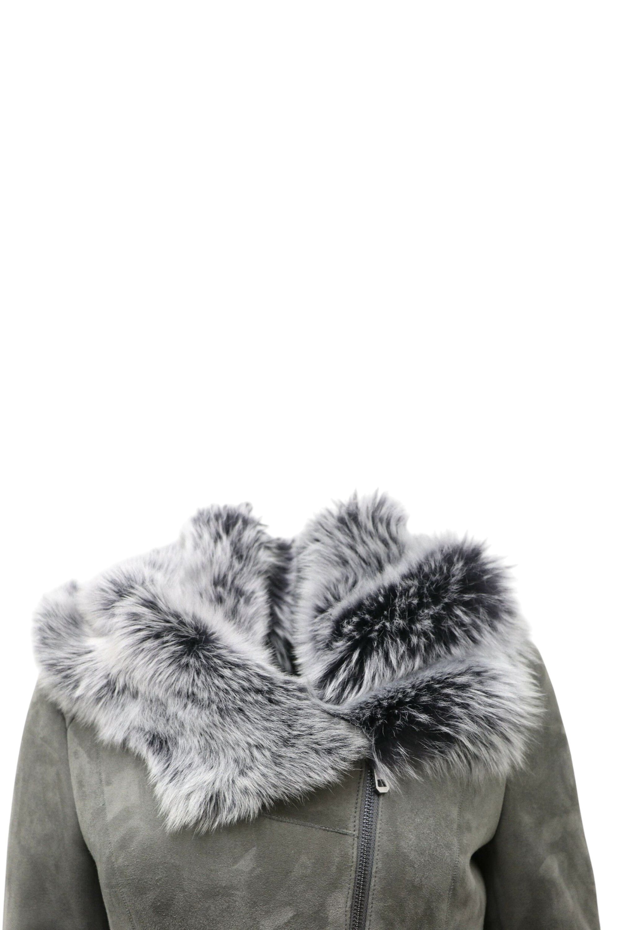 Grey Hooded Merino Sheepskin Coat-Monrovia, Image 5 of 5