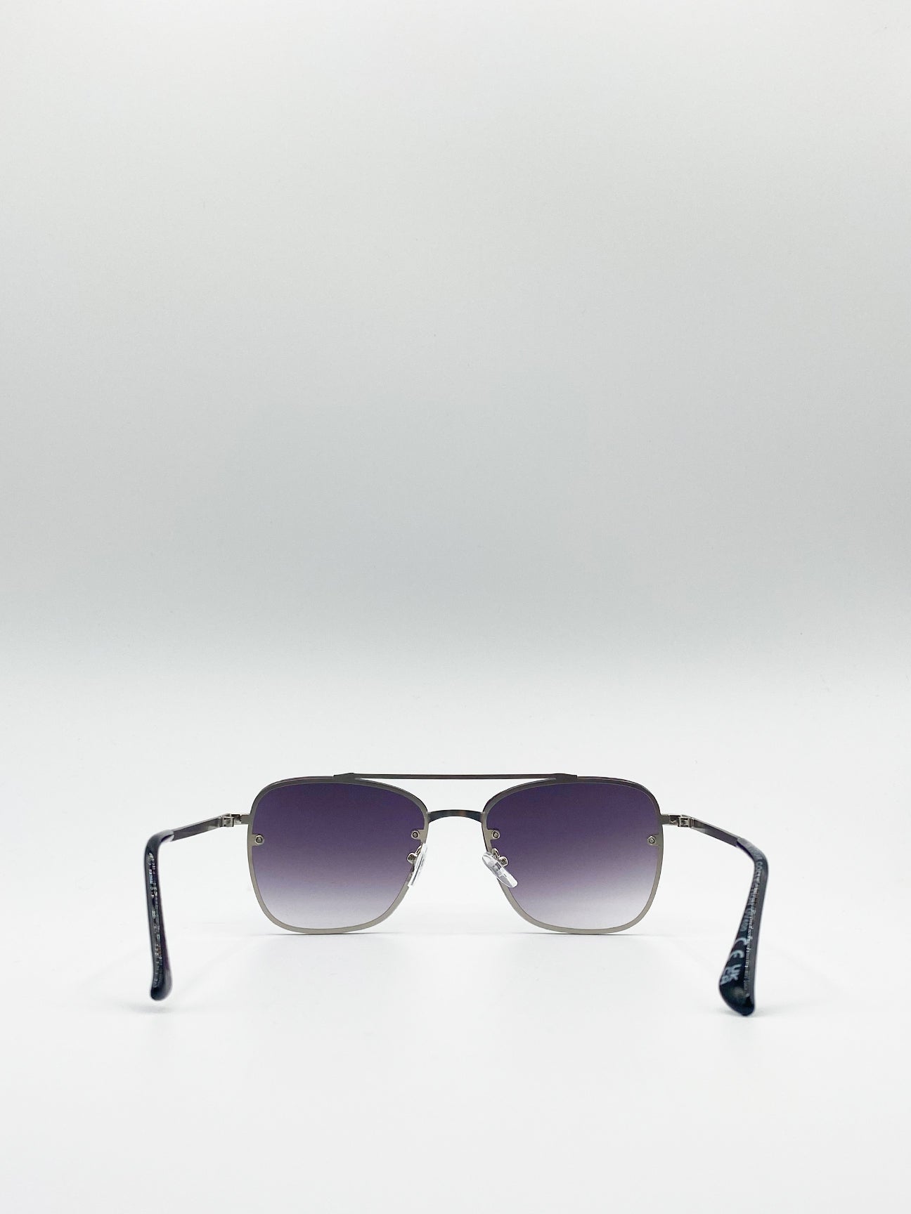 Silver Silver Aviator Sunglasses with Metal Frames, Image 4 of 4