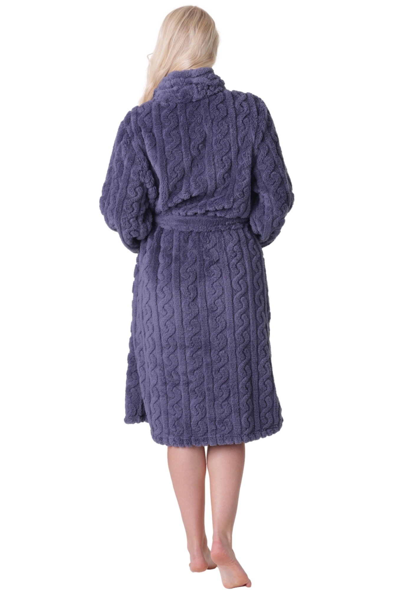 Grey Camille Lingerie Grey Supersoft Fleece Jaquard Bathrobe, Image 5 of 5