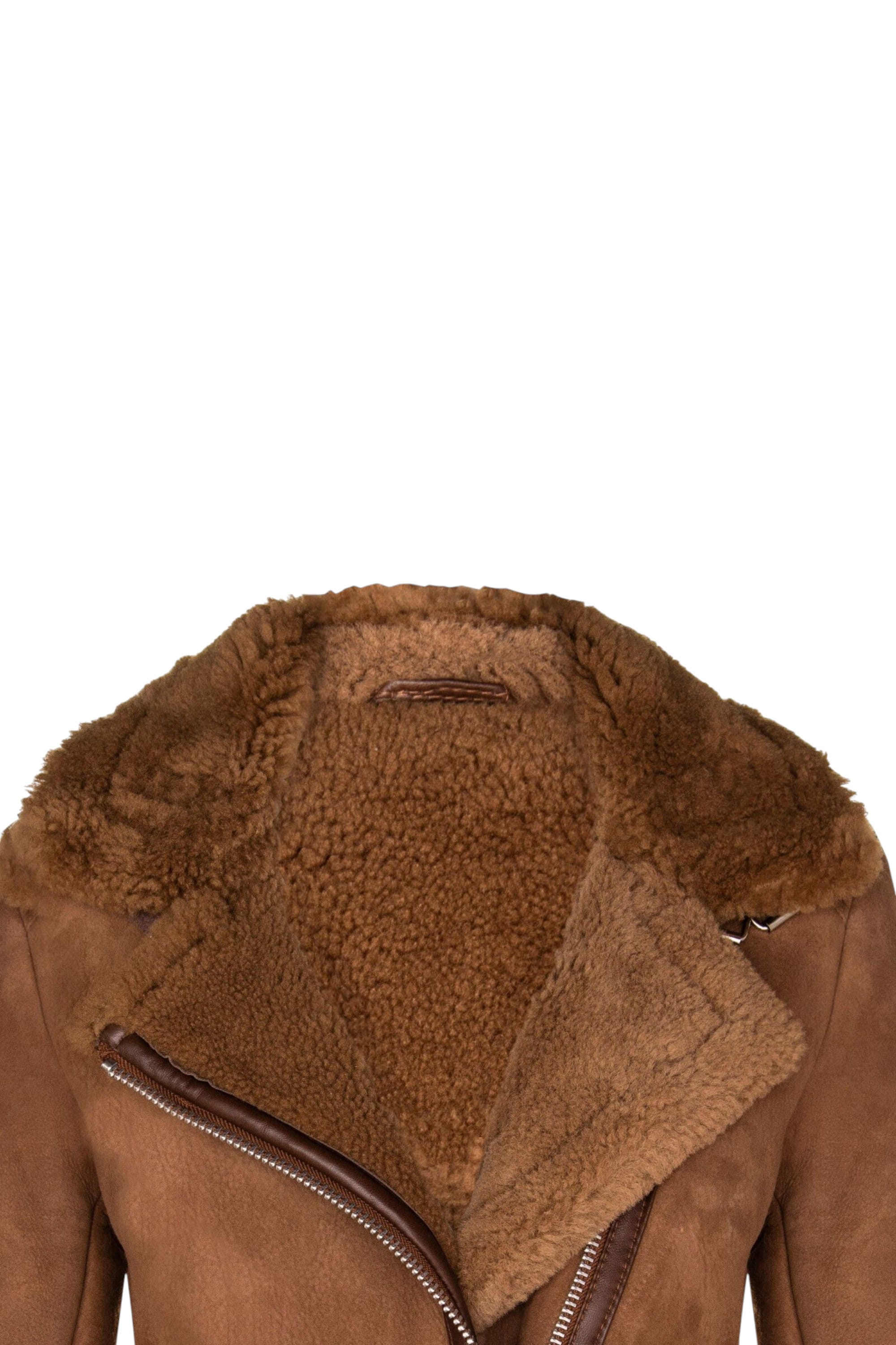 Brown Womens Sheepskin Biker Jacket - Alamar, Image 4 of 4