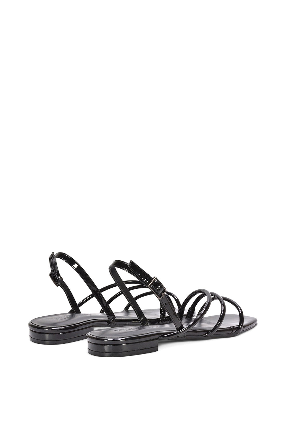 Black XY LONDON Black 'Mary' Square Toe Strappy Slingback Flat Sandals, Image 3 of 6