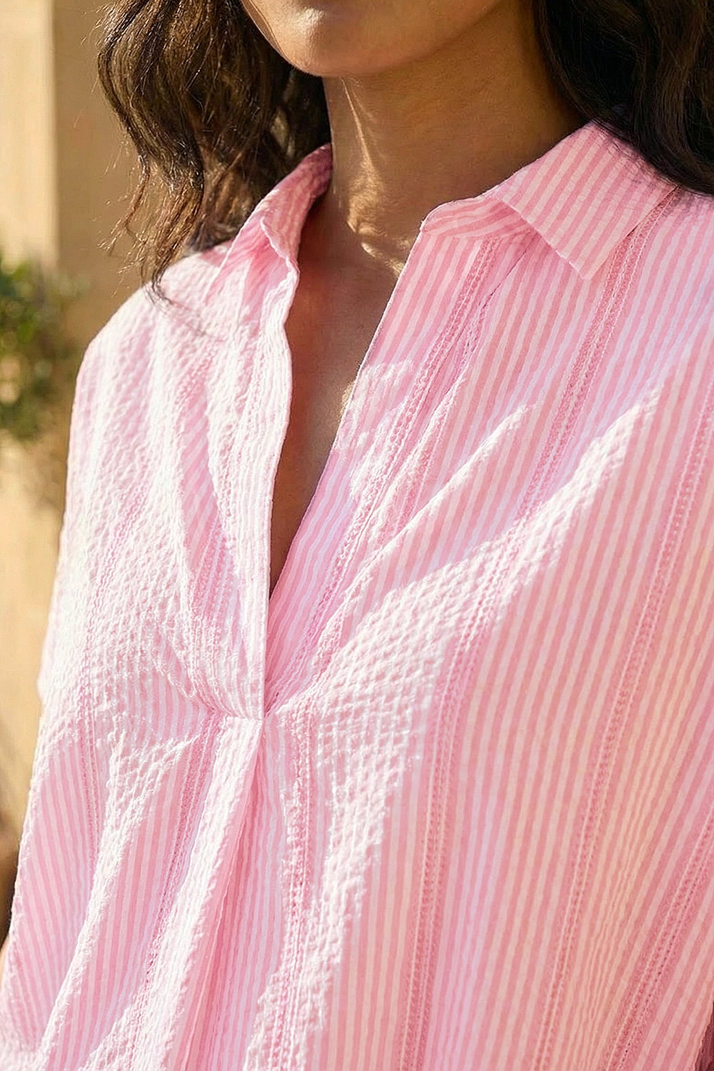 Light Pink Stripe Pleat Front Relaxed Overshirt, Image 5 of 4