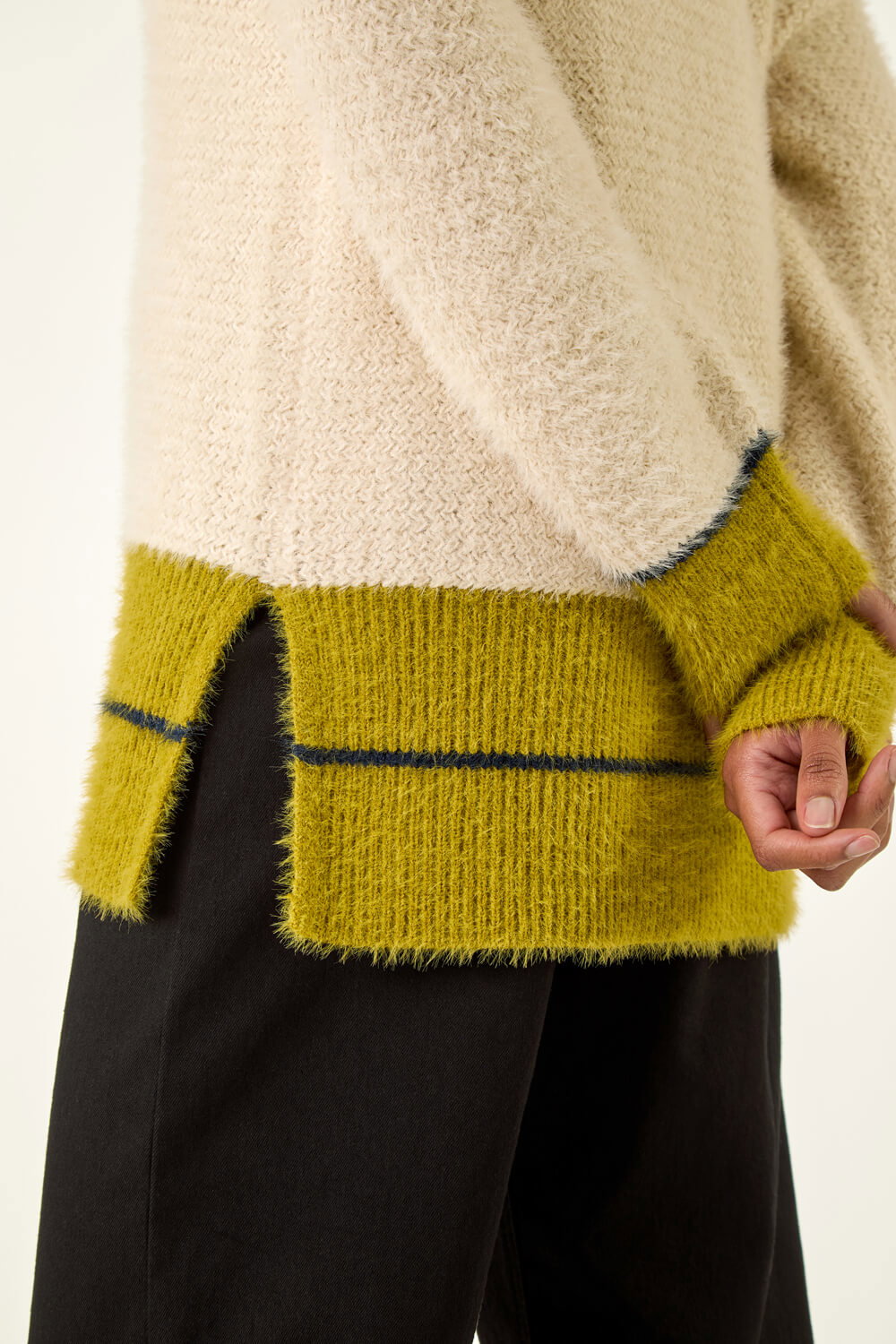 Ivory  Stripe Trim V-Neck Knit Jumper, Image 6 of 5