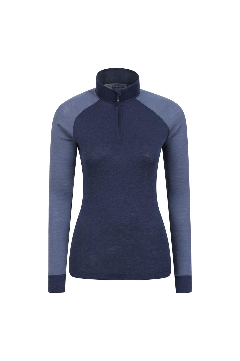 Navy Merino Wool Zip Neck Thermal Top, Image 1 of 4
