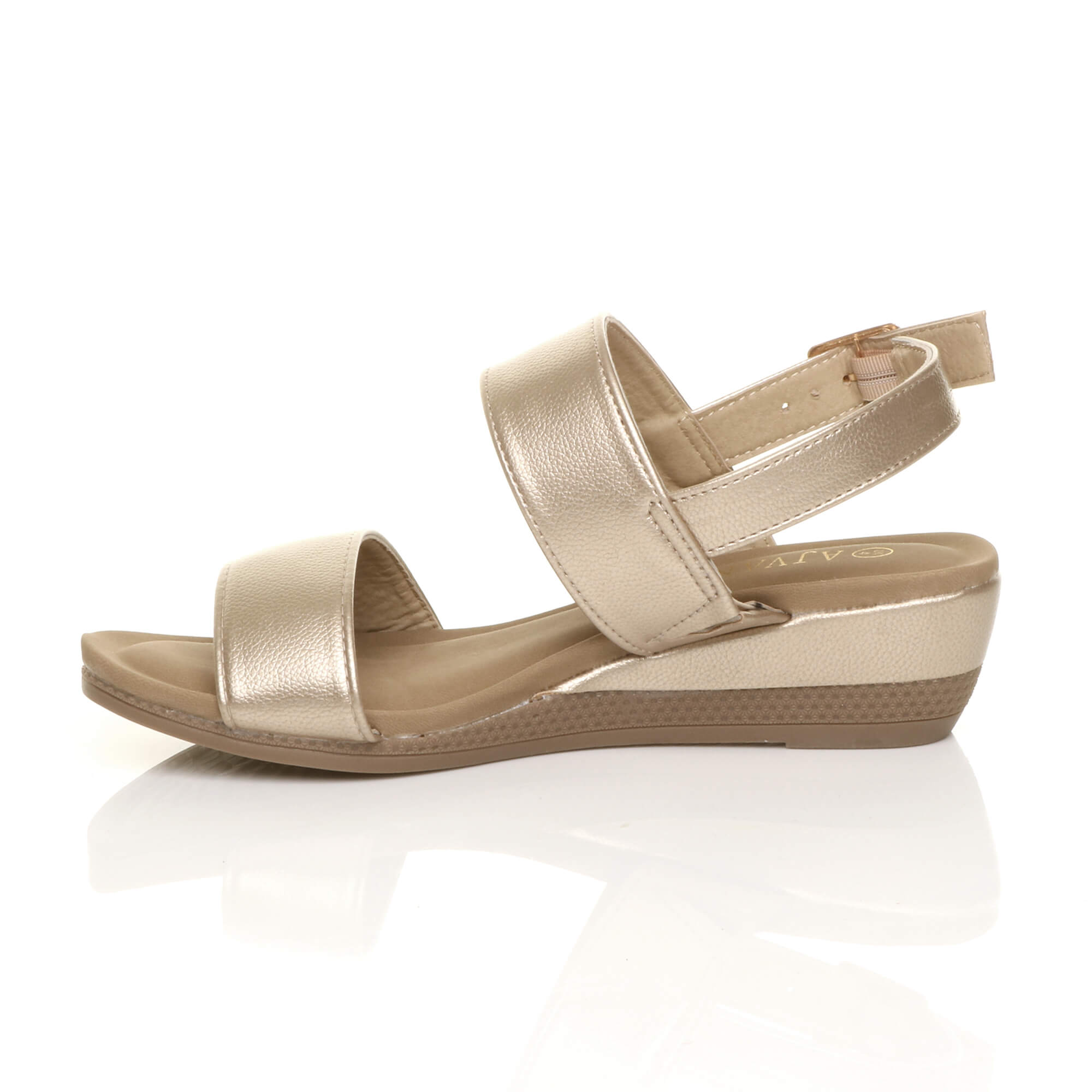 Gold AJVANI Gold Mid Wedge Heel Strappy Slingback Sandals, Image 3 of 6