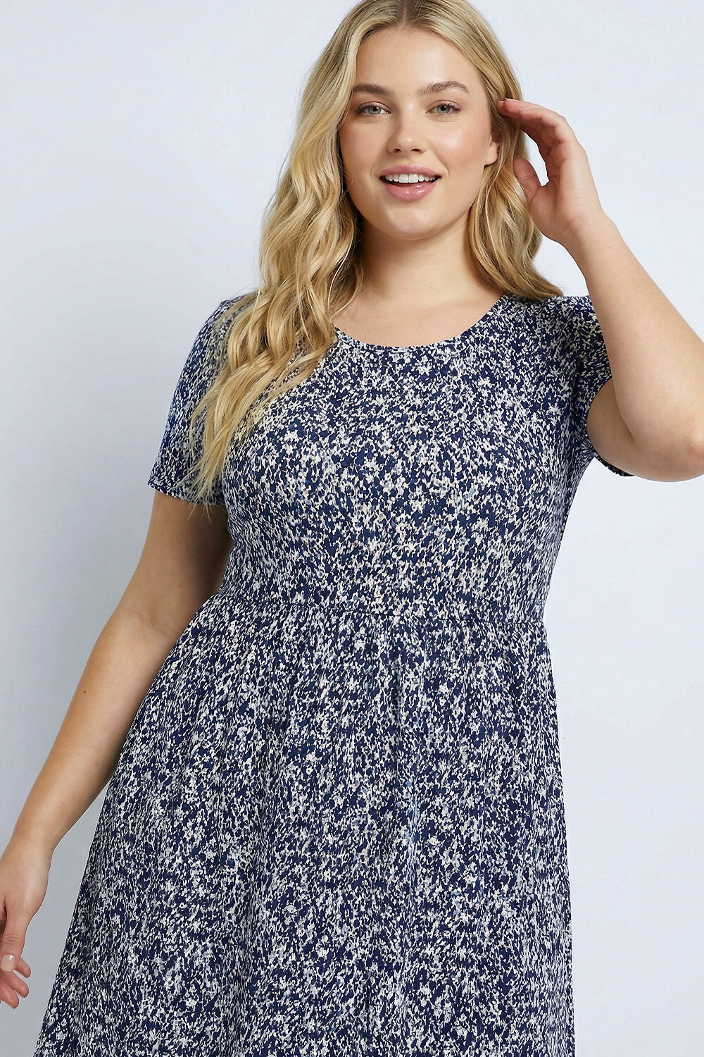 Navy Curve Abstract Print Pocket Midi Dress , Image 5 of 5