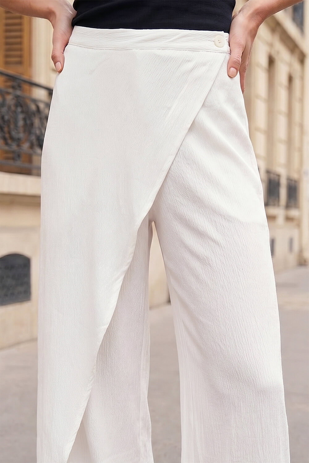 White Petite Wrap Front Trouser, Image 5 of 4