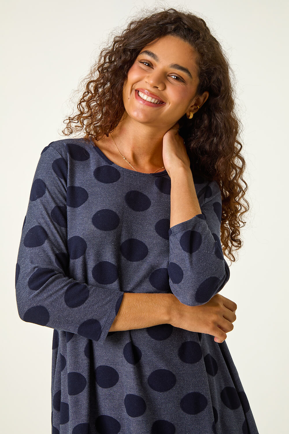 Navy  Textured Spot Swing Hem Tunic, Image 5 of 5