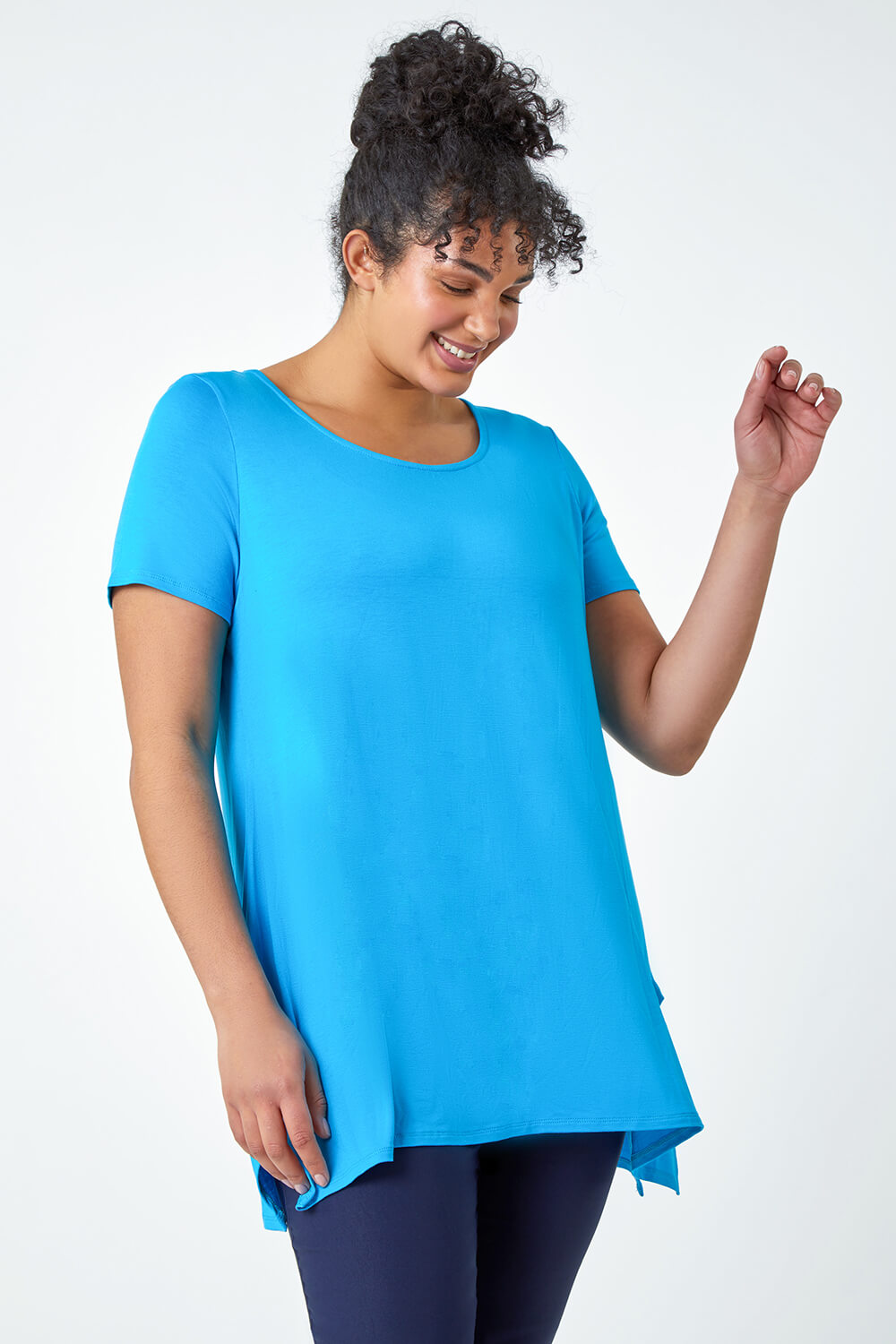 Turquoise Curve Plain Bar Back Stretch Top, Image 1 of 5