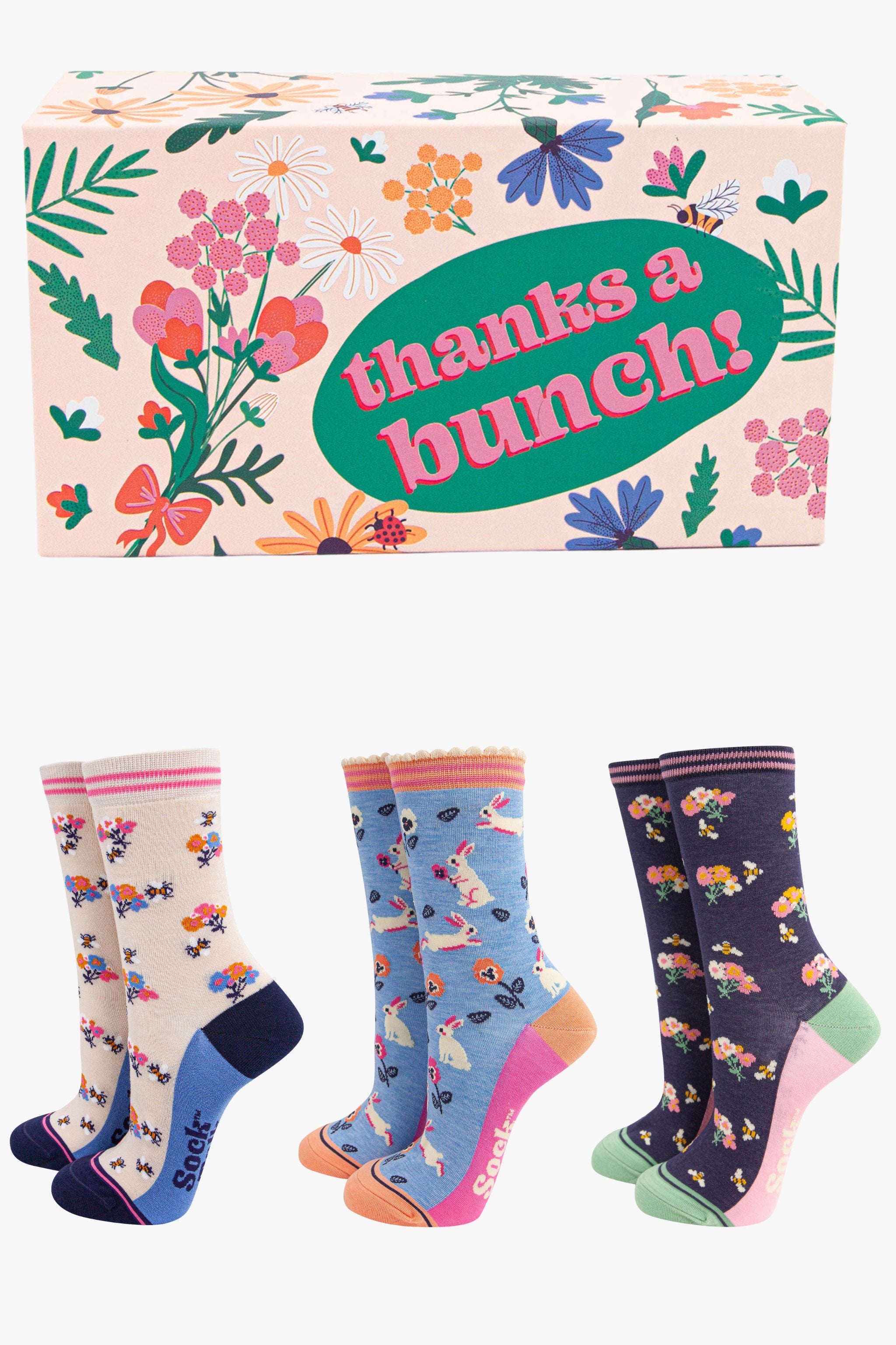 Multi Floral Thank You Bamboo Socks Gift Box