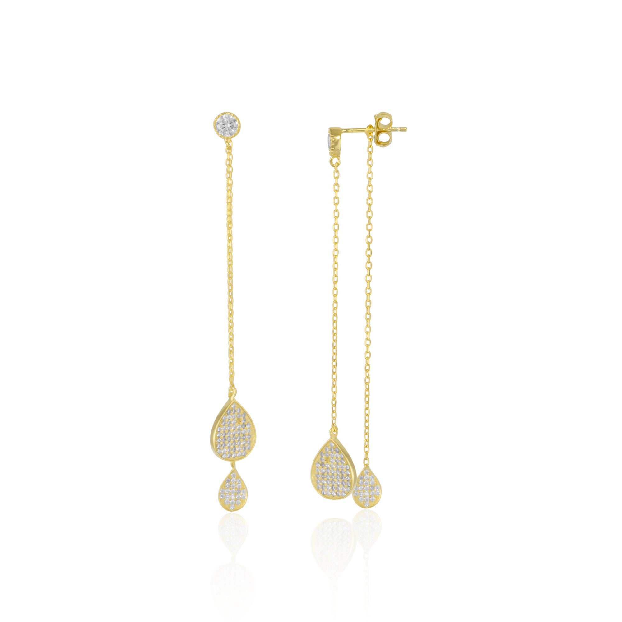 Gold Raindrop Sterling Silver Chain Drop Earring, Image 1 of 5