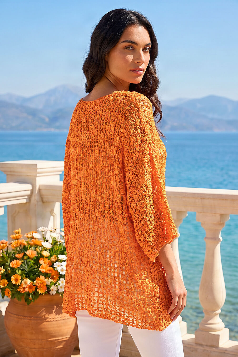 Orange Light Weight Open Knit Jumper, Image 3 of 4