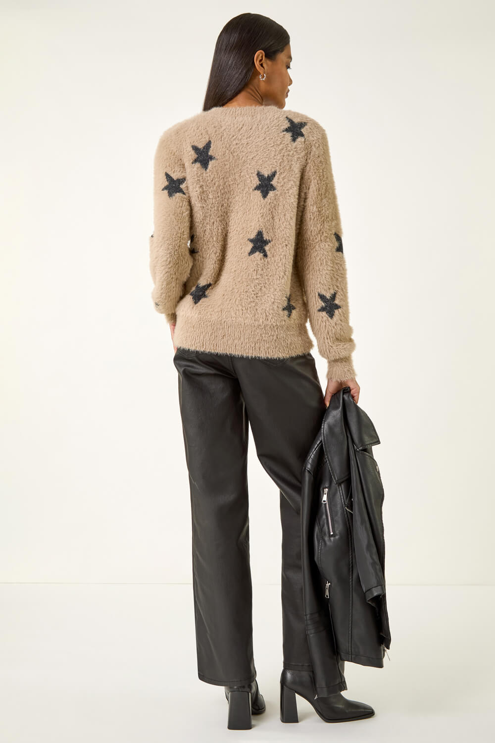 Beige Fluffy Star Knit Jumper, Image 4 of 5
