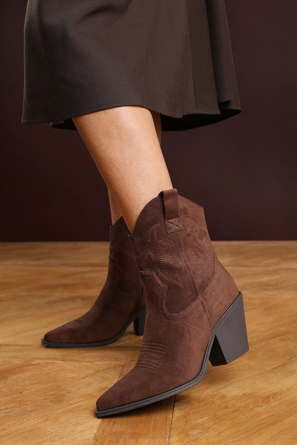 Brown Seraphina Cowboy Ankle Boots Block Heel, Image 6 of 6