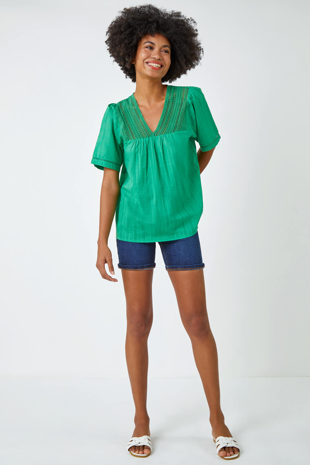 Emerald Lace Detail Cotton T-Shirt, Image 4 of 5