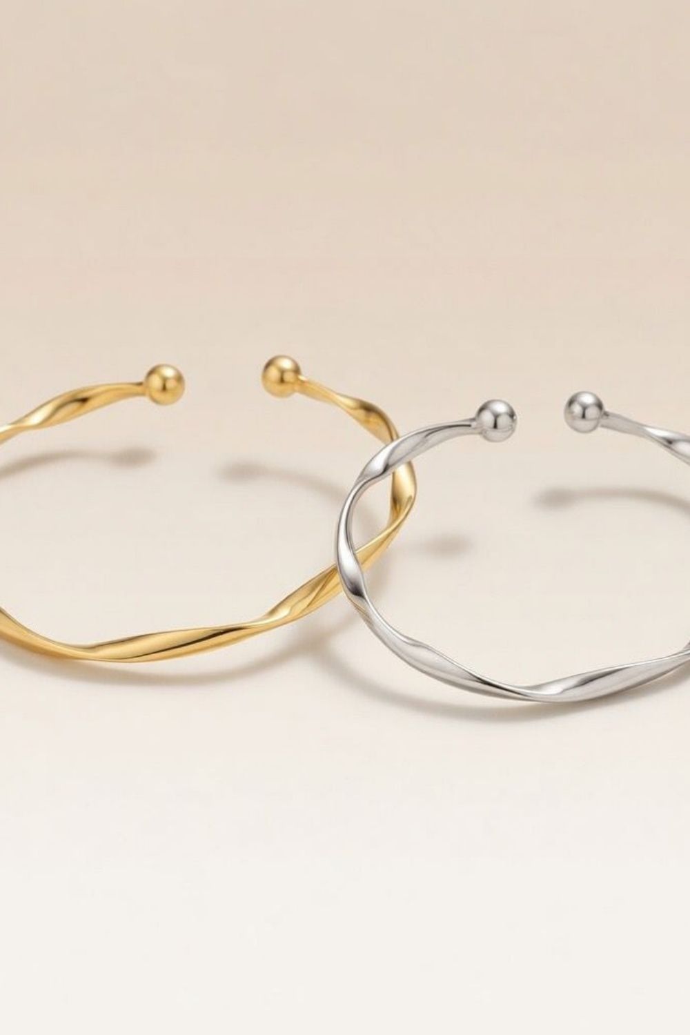 Gold Adjustable Slim Twist Wave Slim Elegant Open Cuff Geometric Bangle Bracelet, Image 1 of 1