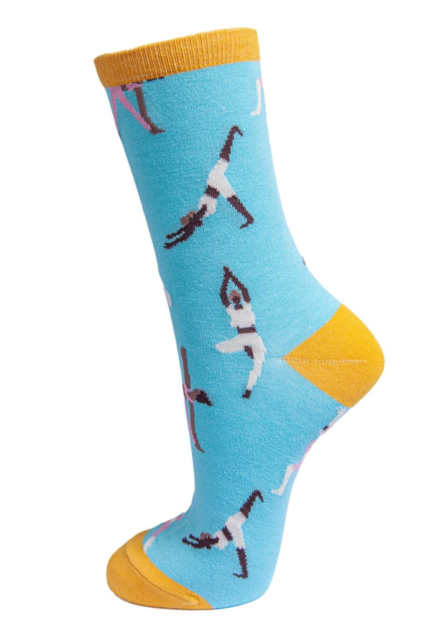 Blue Yoga Pose Bamboo Socks -  Light Grey
