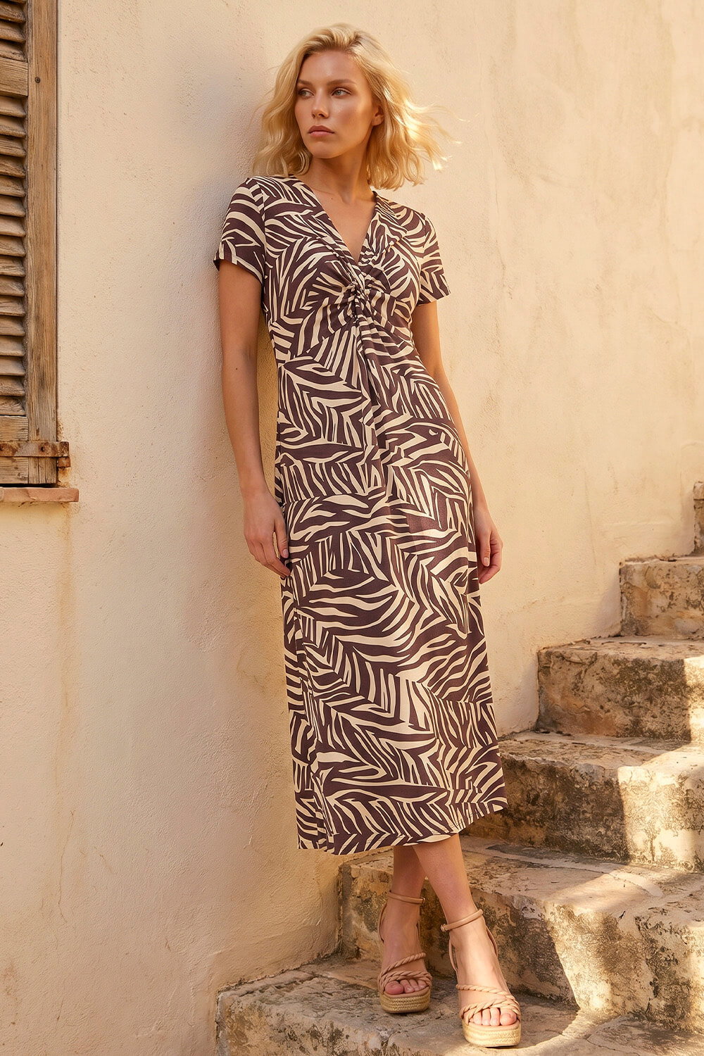 Chocolate Petite Zebra Print Knot Midi Dress , Image 3 of 4