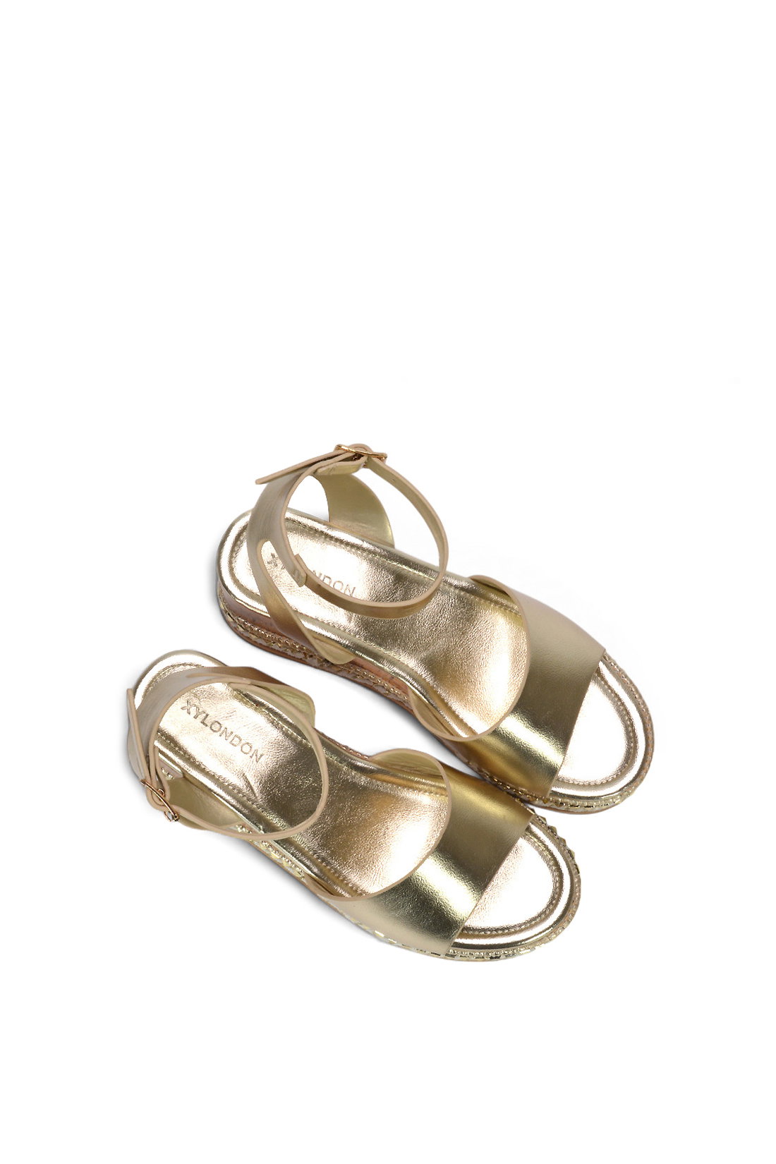 Gold XY LONDON Gold Platform Chunky Wedge Flatform Sandals With Ankle Strap, Image 6 of 6