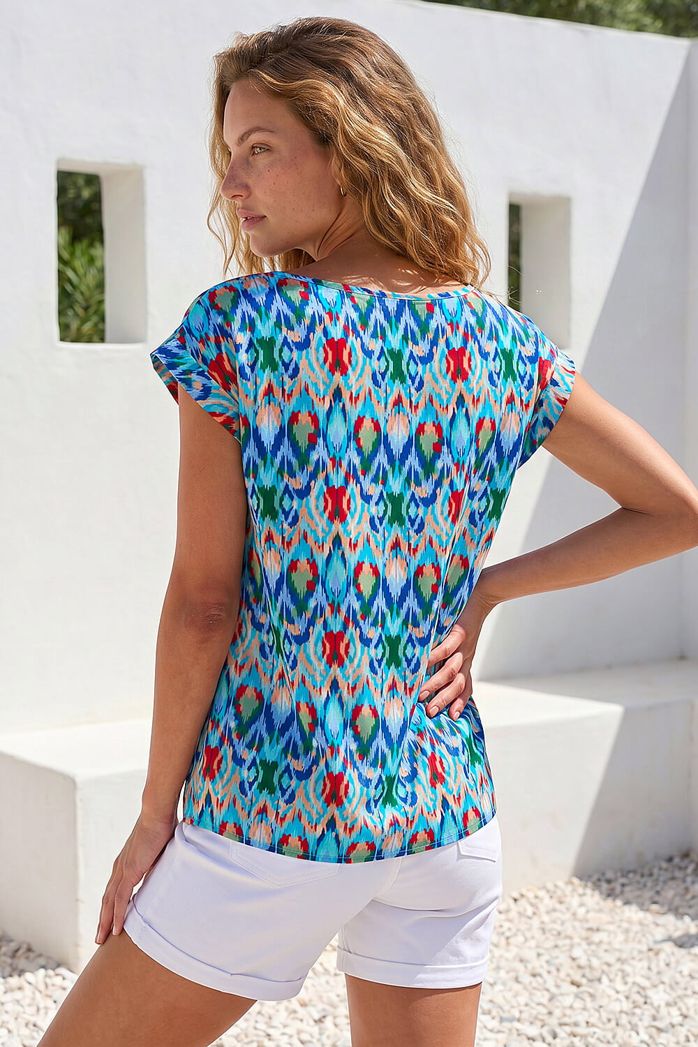 Blue Abstract Print Shell Top, Image 4 of 4