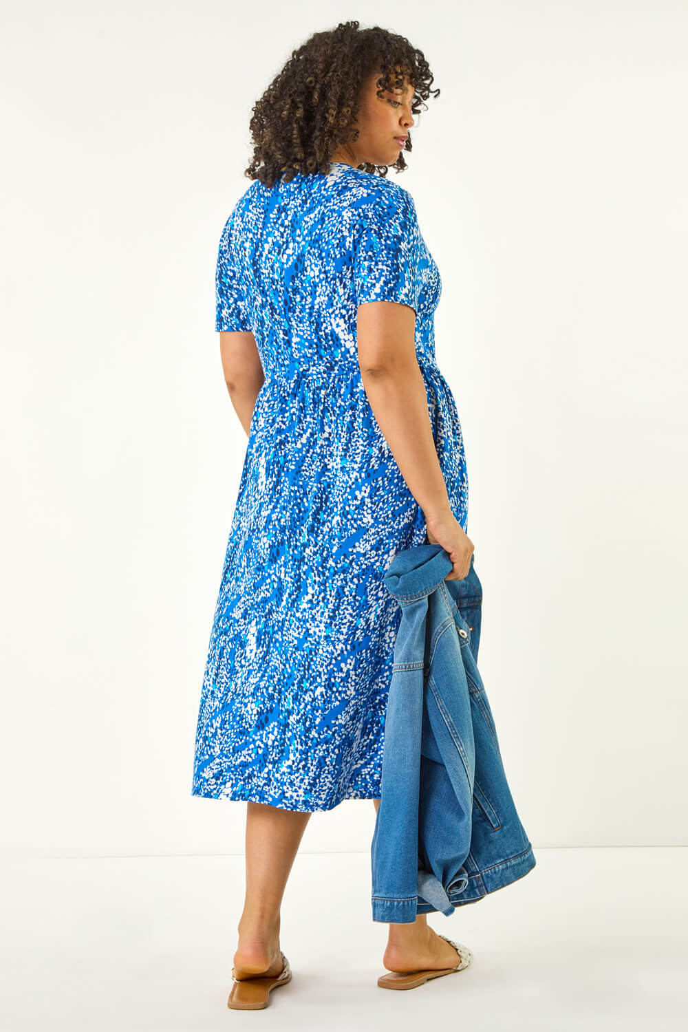Blue Curve Spot Print Stretch Dress, Image 4 of 5