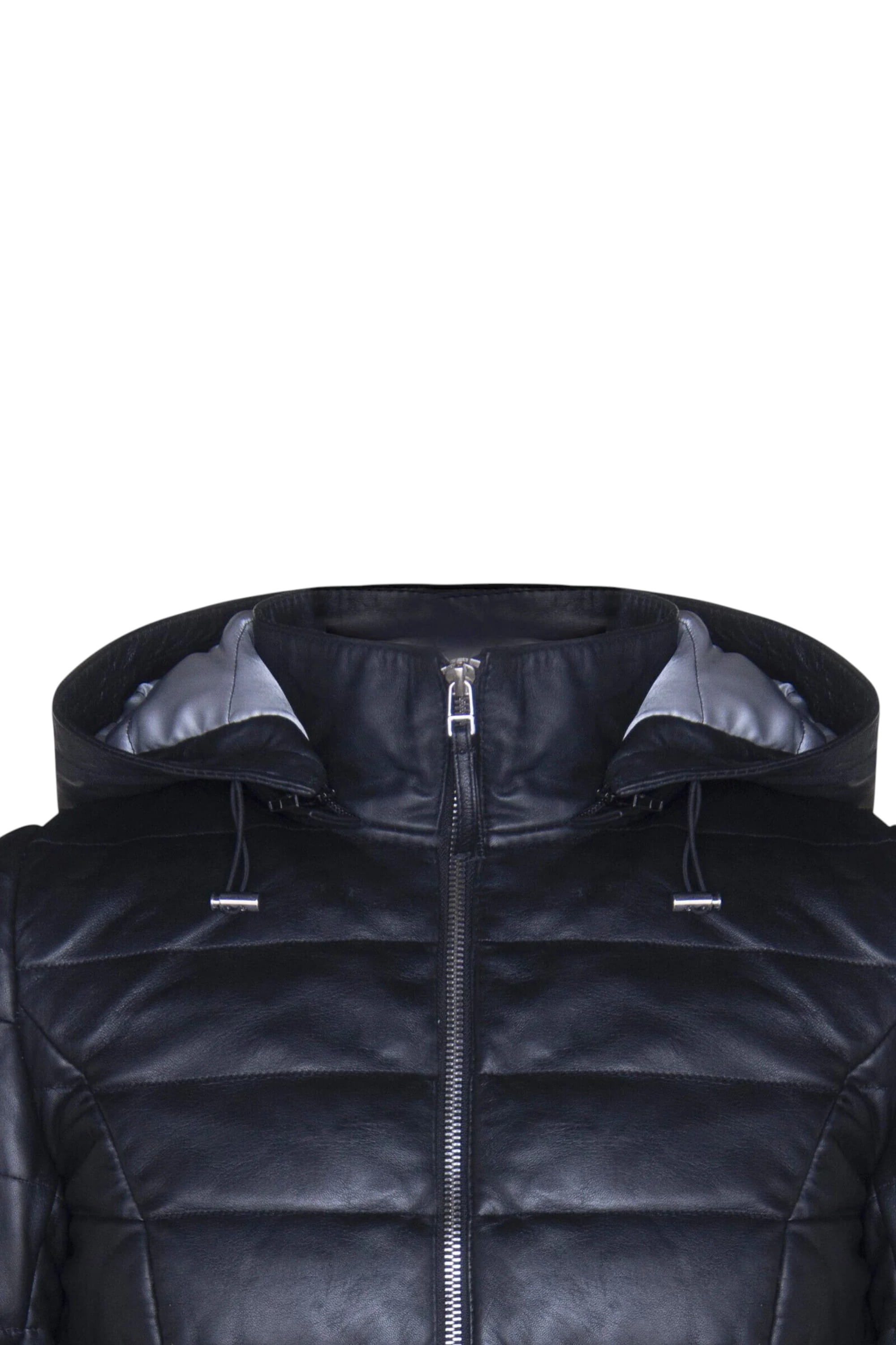 Black Womens Leather Puffer Parka Jacket-Andri, Image 4 of 4