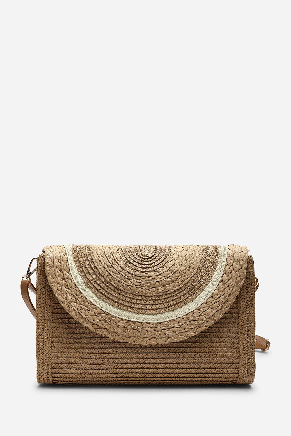 Brown Alto Raffia Fold Over Clutch Bag, Image 1 of 6