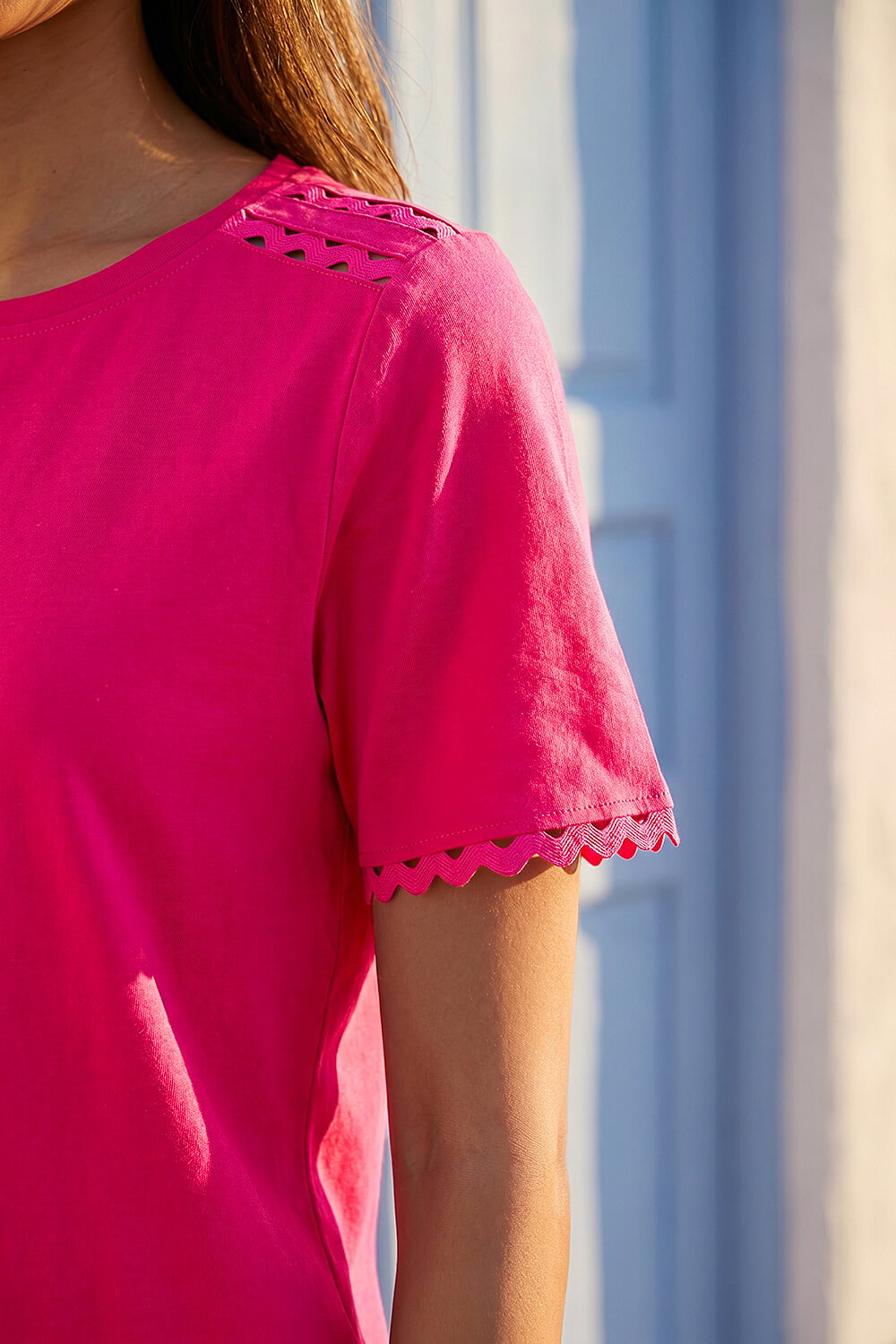 Pink Cotton Ric Rac Detail T-Shirt, Image 5 of 4