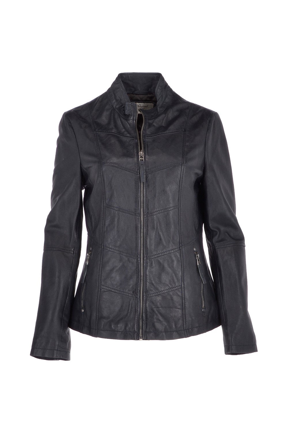 Navy Ashwood Leather Navy 'Isla' Real Leather Mandarin Collared Jacket, Image 1 of 4