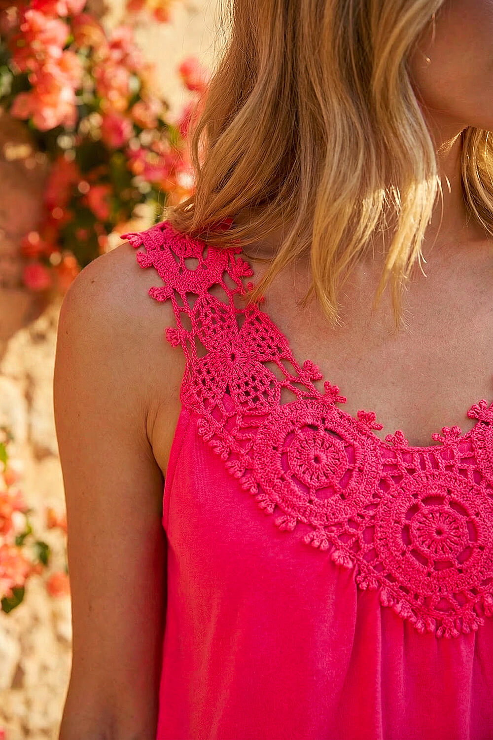 Pink Crochet Trim Vest Top, Image 5 of 4