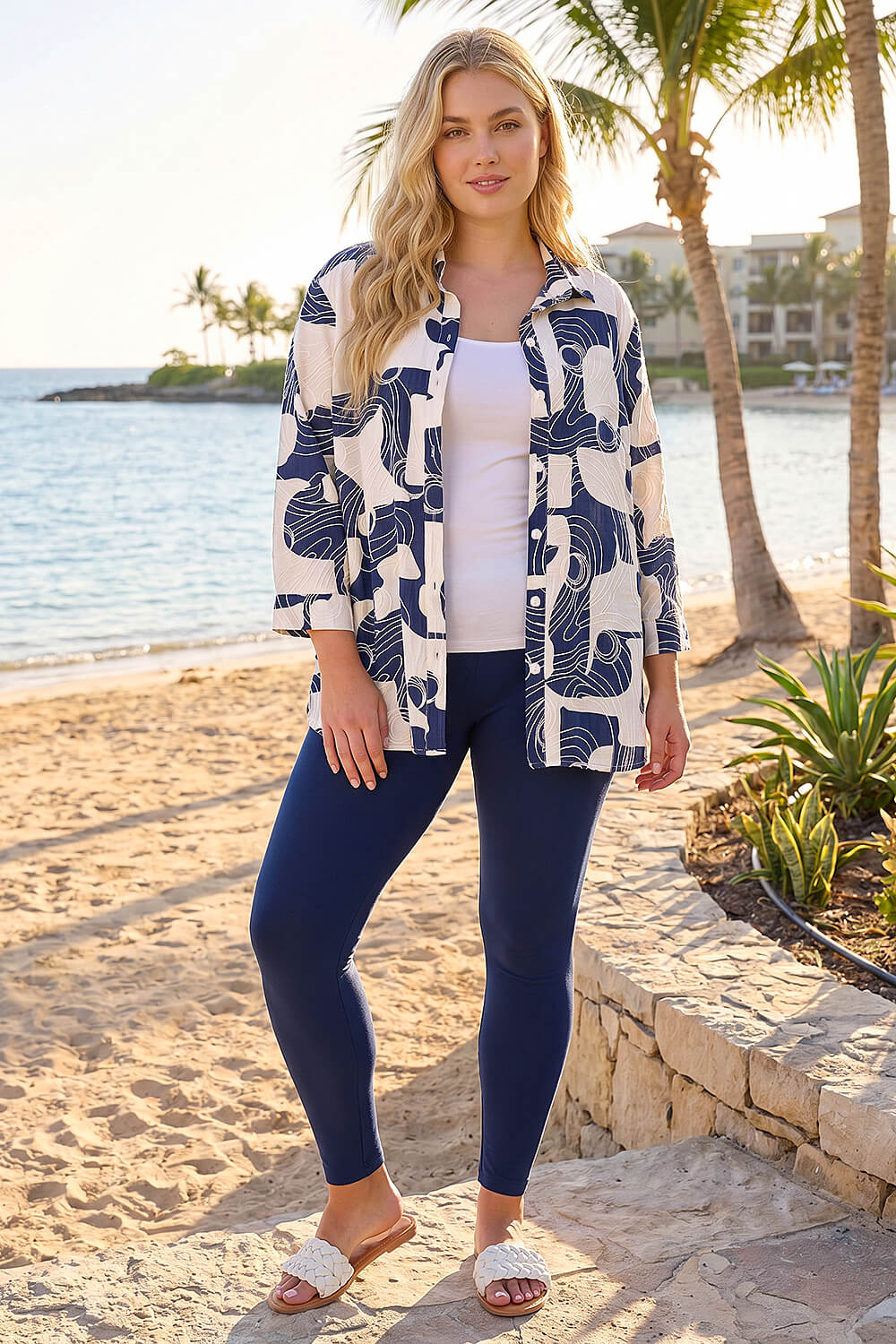 Navy  Curve Textured Geometric Shirt, Image 3 of 4