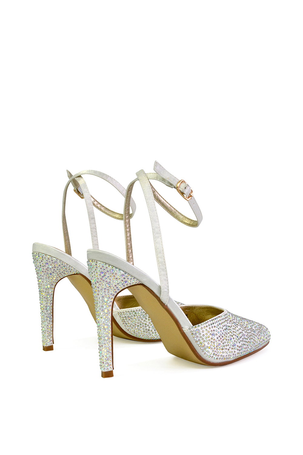 Ivory XY LONDON Ivory 'Indyah' Diamante 2 Part Shoes Ankle Strap Stiletto High, Image 3 of 5