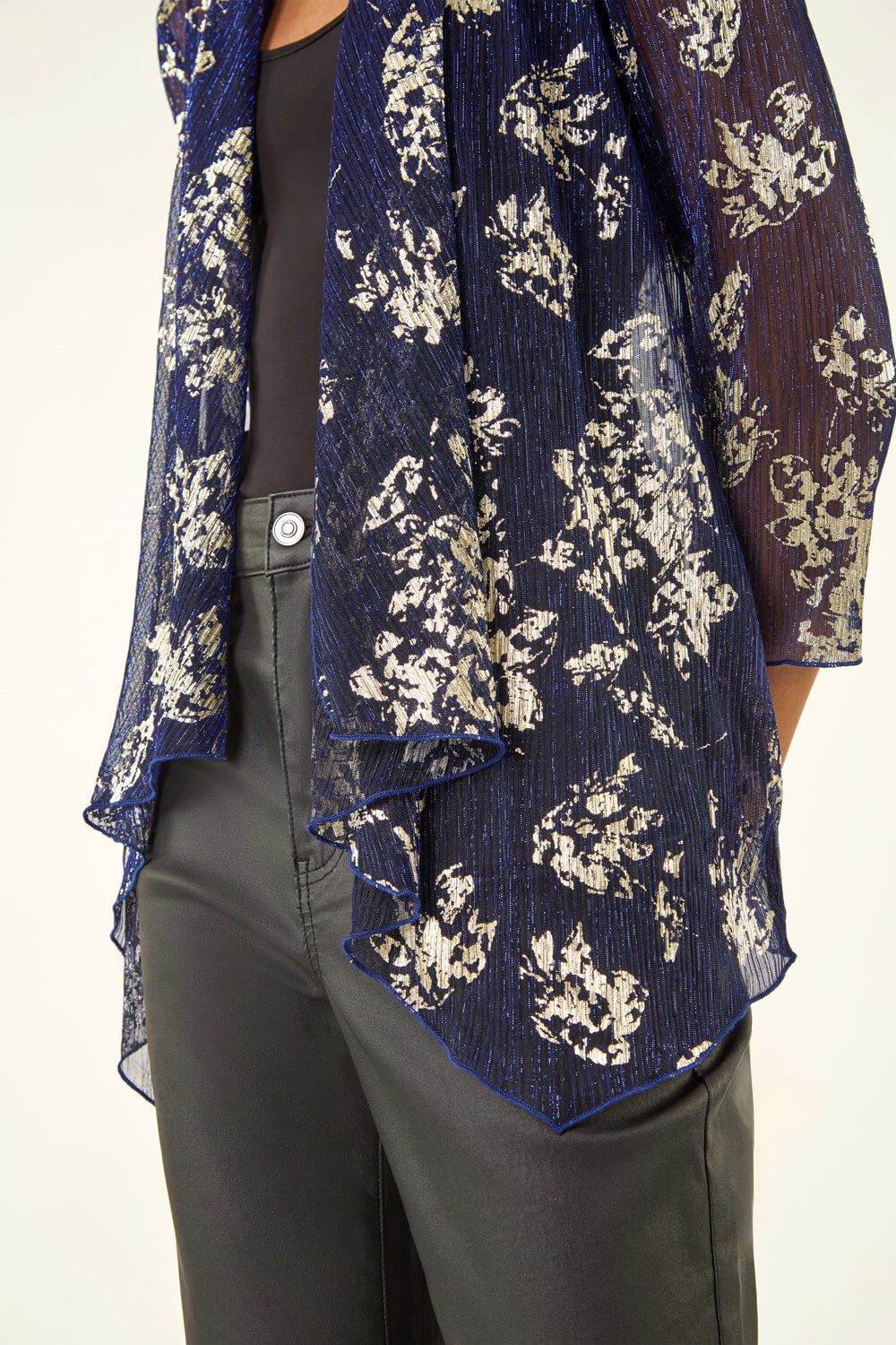 Gold Floral Plisse Jersey Cardigan, Image 6 of 5