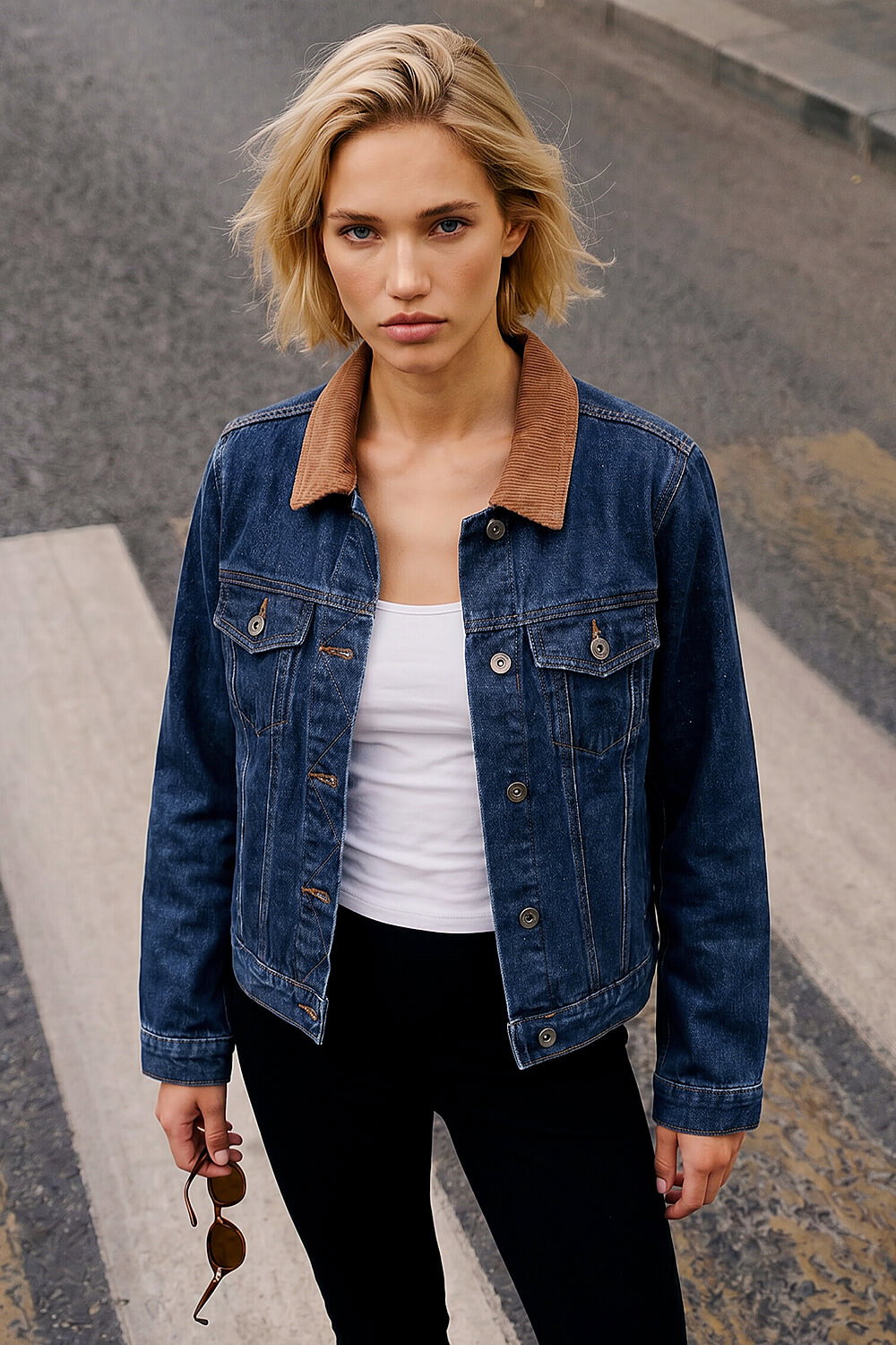 Indigo Cord Collar Denim Jacket, Image 1 of 4