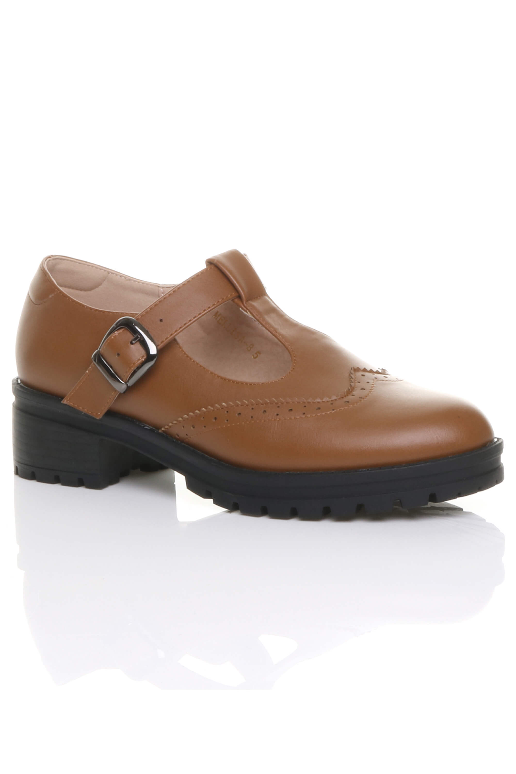 Black Mid Heel Chunky Brogues Buckled T-Bar Mary Janes