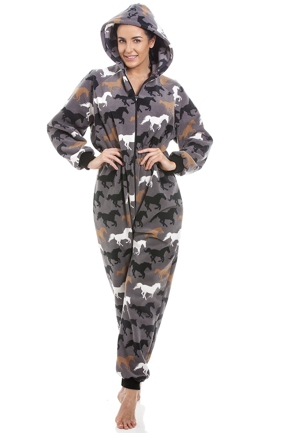 Grey Supersoft Multicoloured Horse Print Onesie, Image 4 of 5