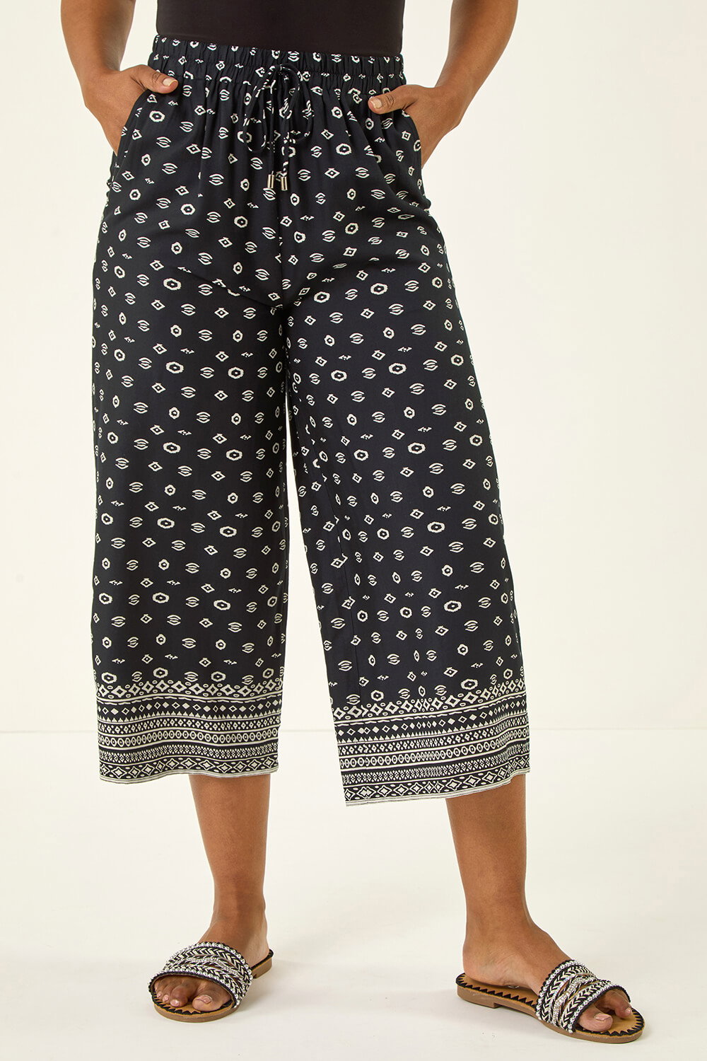 Black Petite Border Print Cropped Trouser, Image 5 of 5