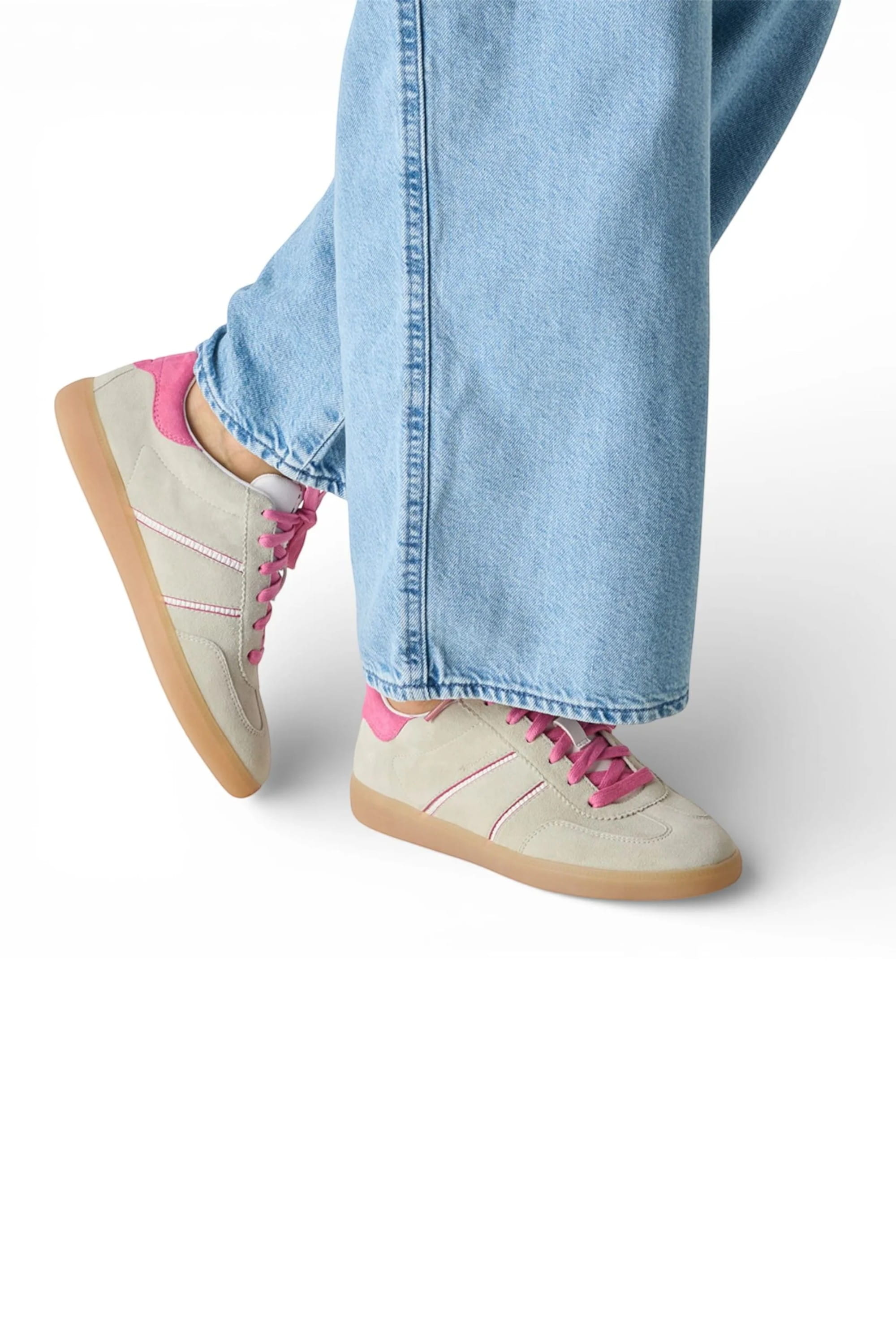Green Womens Green Pink Leather Sneakers, Image 6 of 8