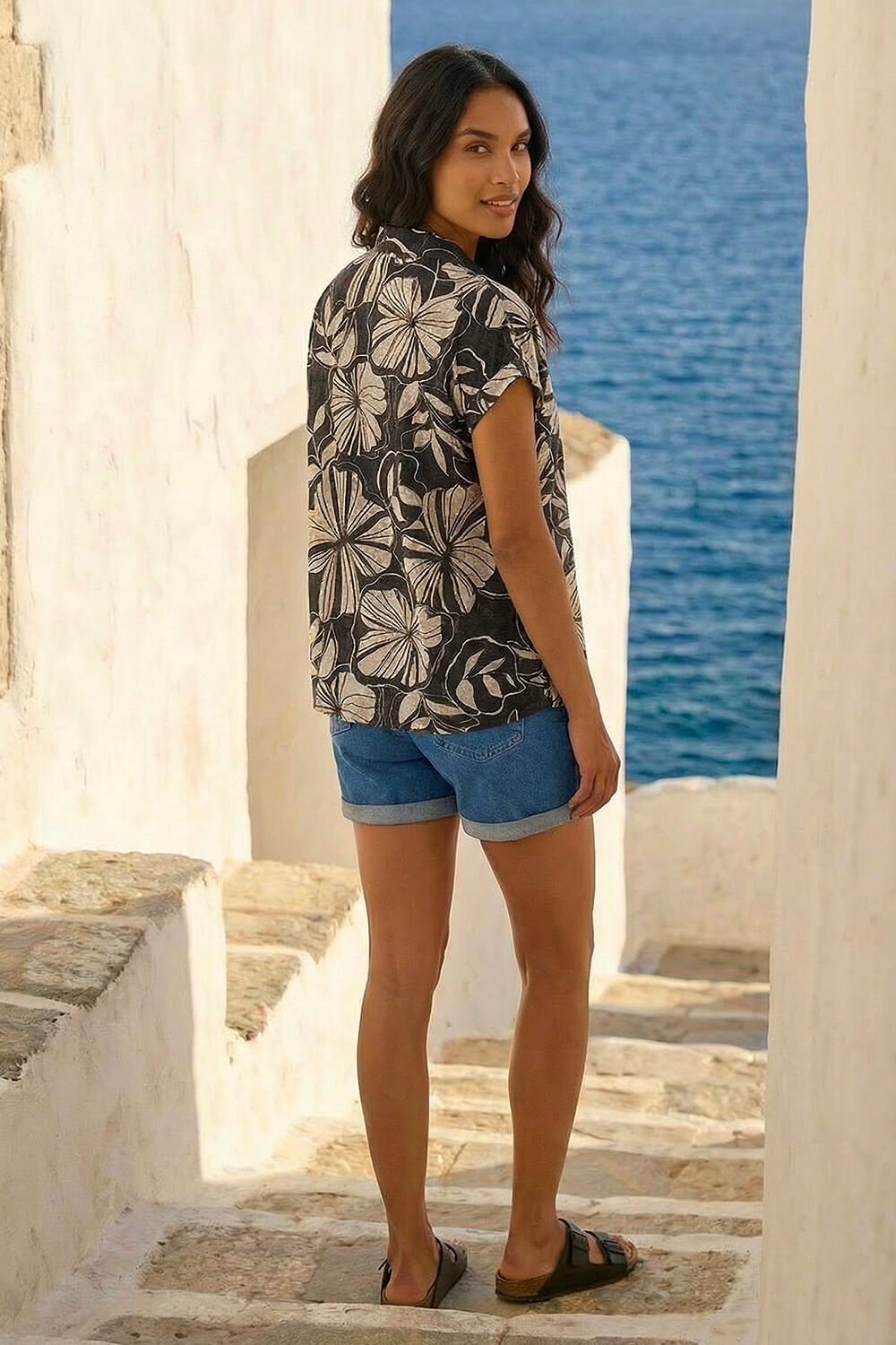 Black Printed Broderie Collared Top, Image 4 of 4