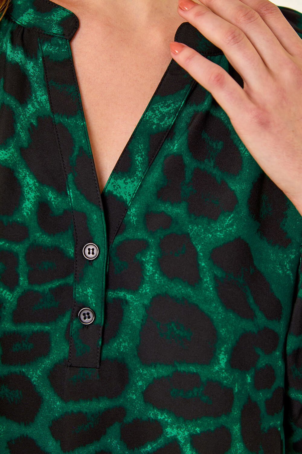 Green Animal Print V-Neck Top, Image 6 of 5