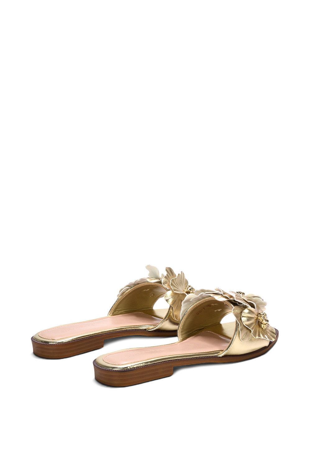 Gold XY LONDON Gold Flat Slip On Slider Sandals With Floral Detail, Image 4 of 6