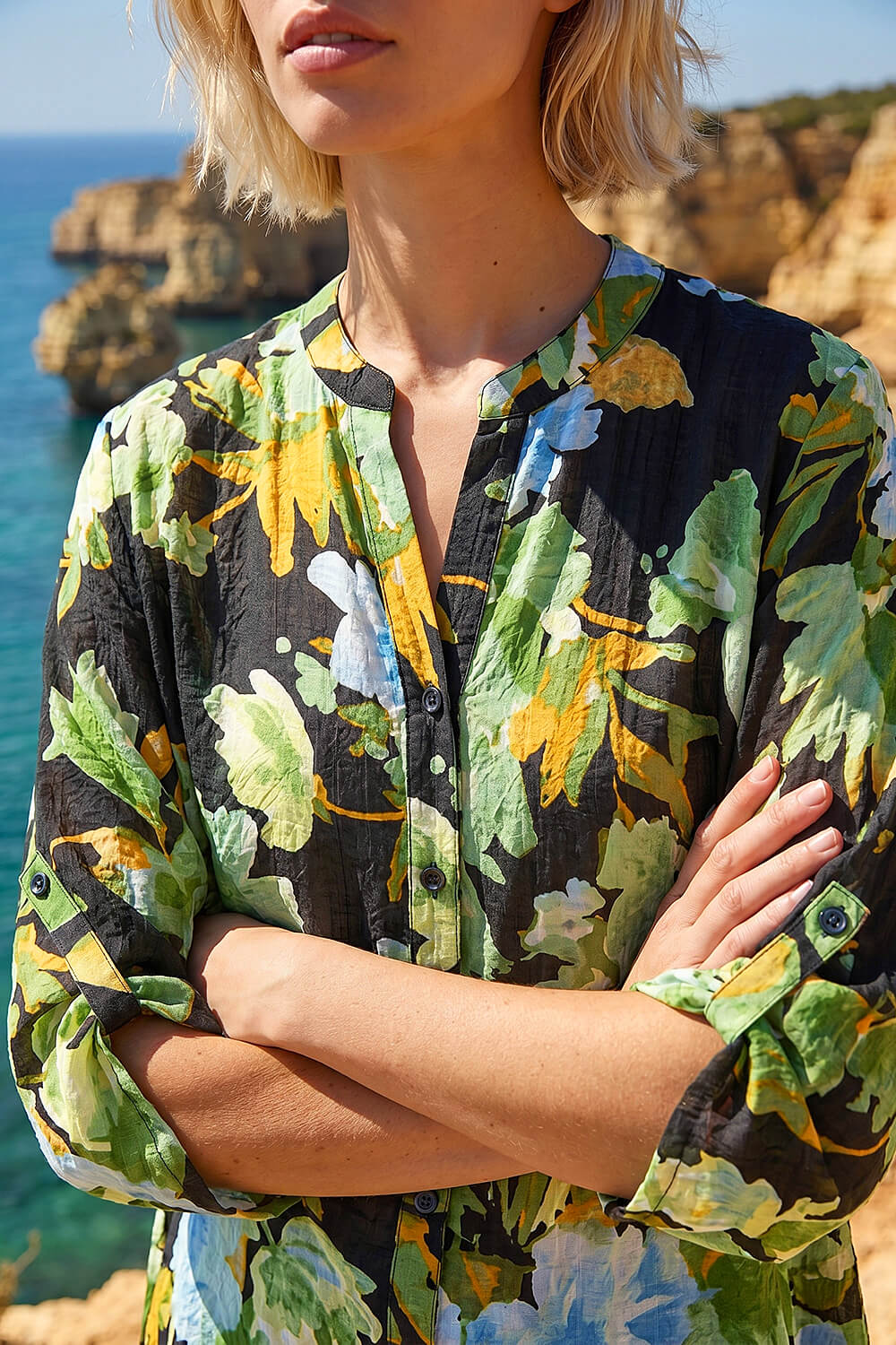 Green Floral Longline Button Up Blouse, Image 5 of 4
