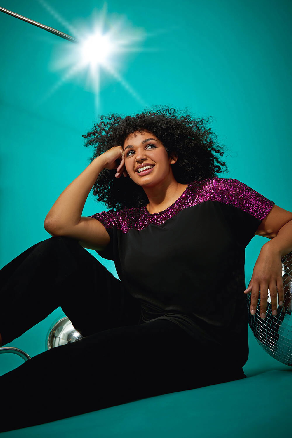 Fuchsia Curve Sequin Embellished Stretch Top, Image 8 of 7