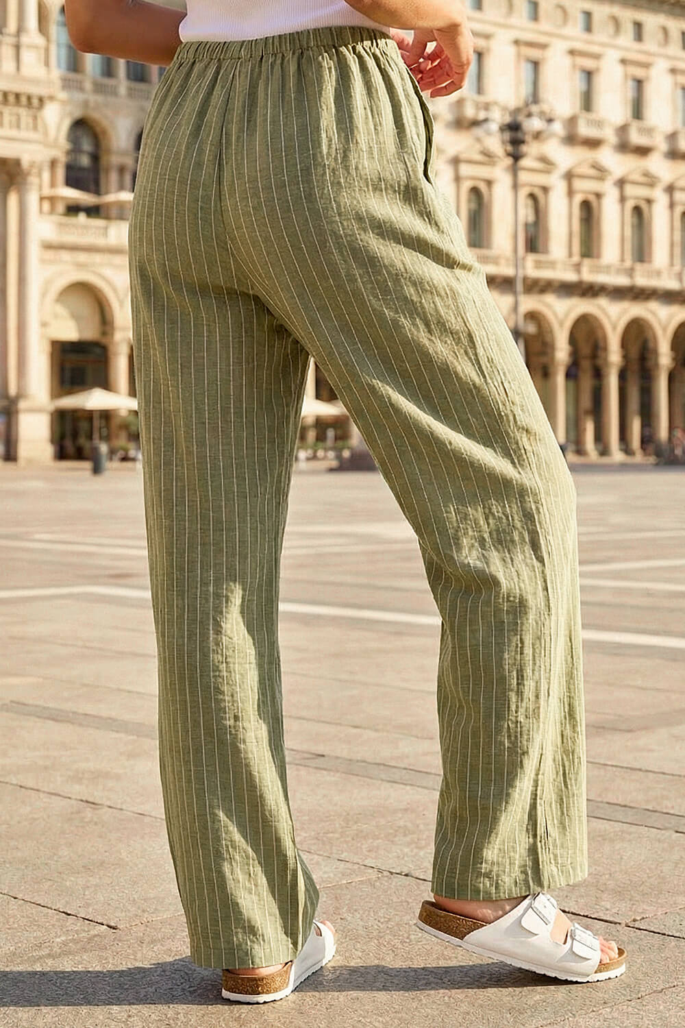 KHAKI Petite Stripe Pull On Stretch Trouser, Image 4 of 4